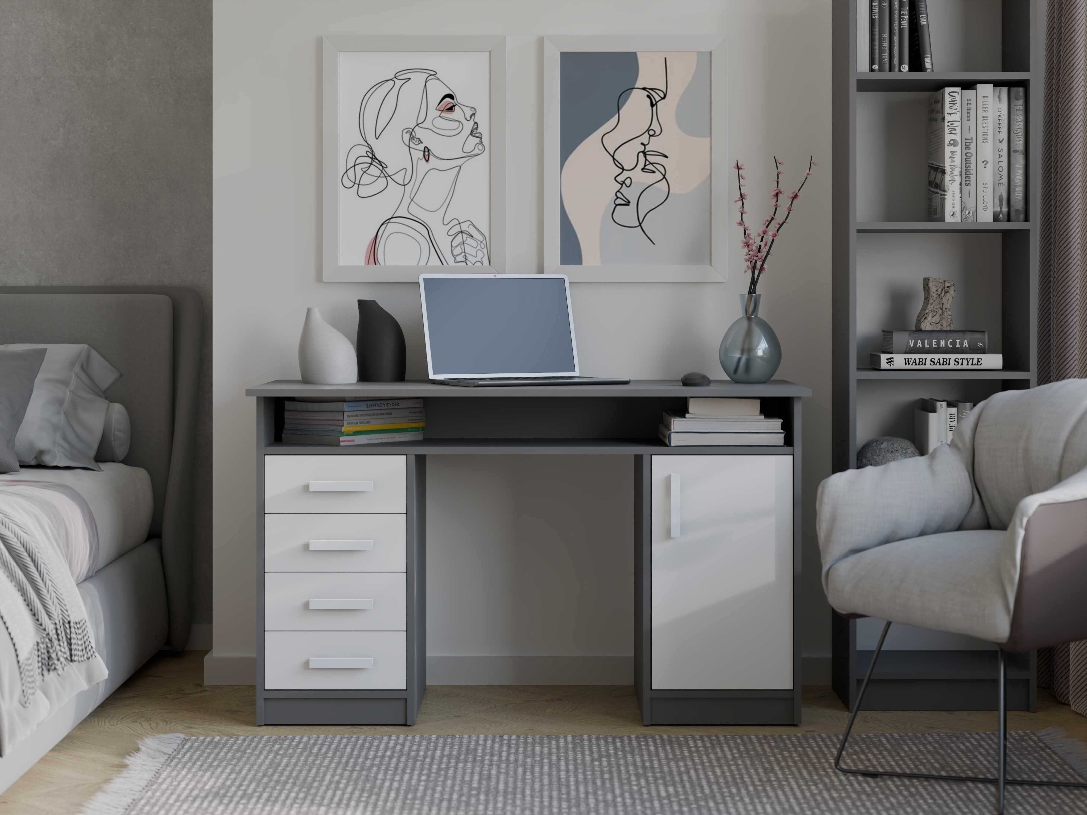 Desk Mandeville 329 (White + Anthracite)