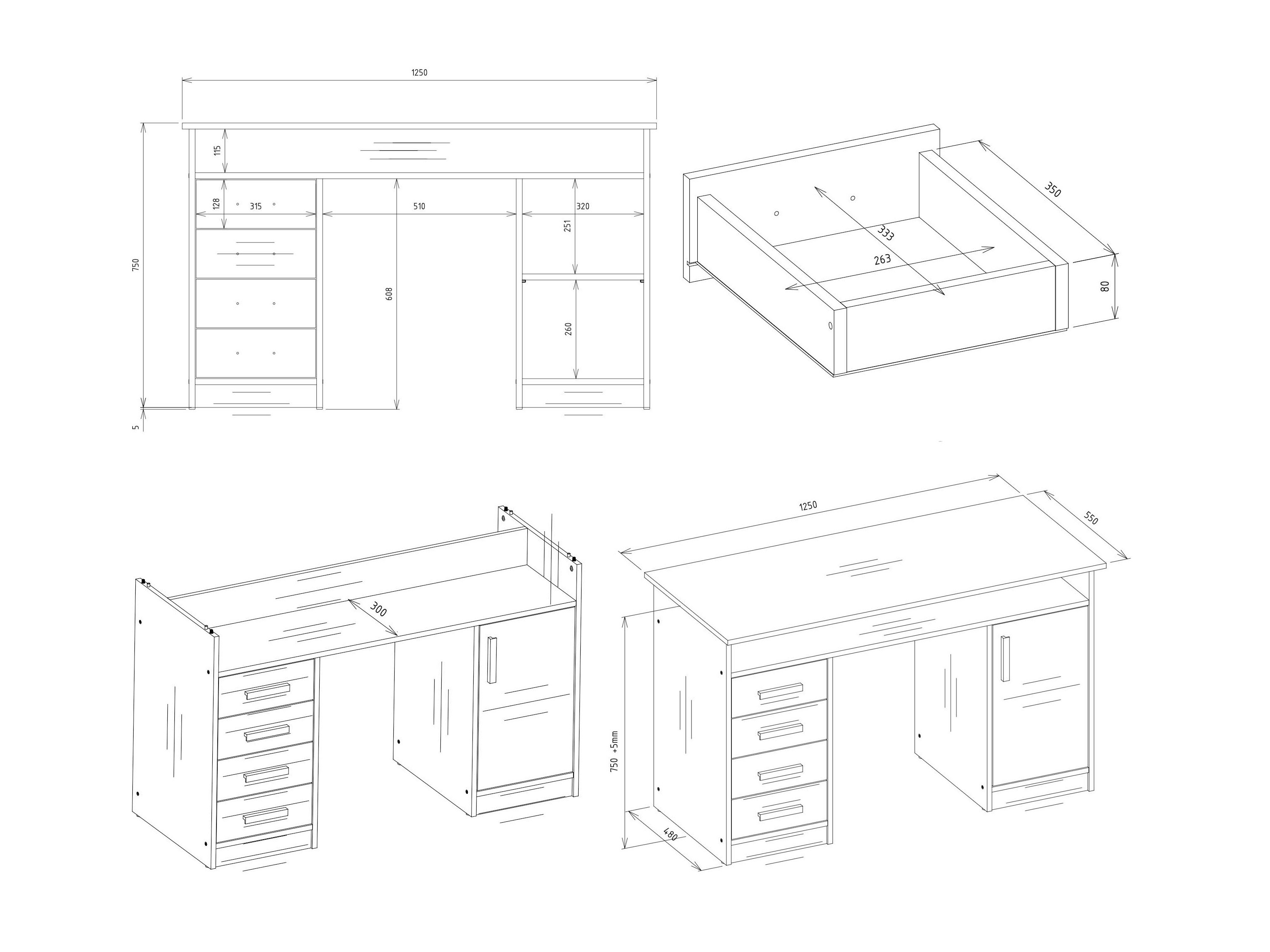 Desk Mandeville 329 (White + Anthracite)