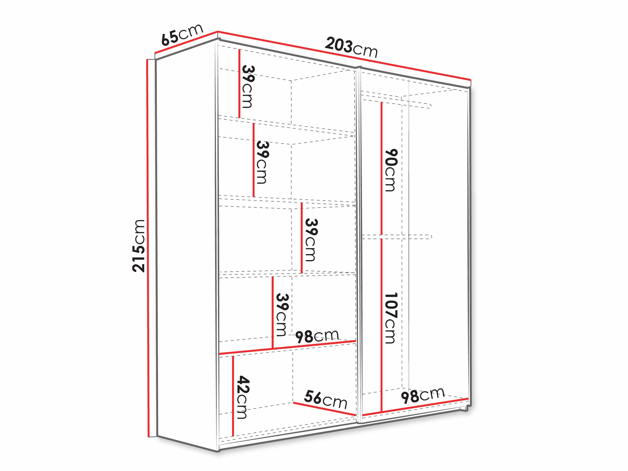 Wardrobe Honolulu 253 (White + Wotan Oak)