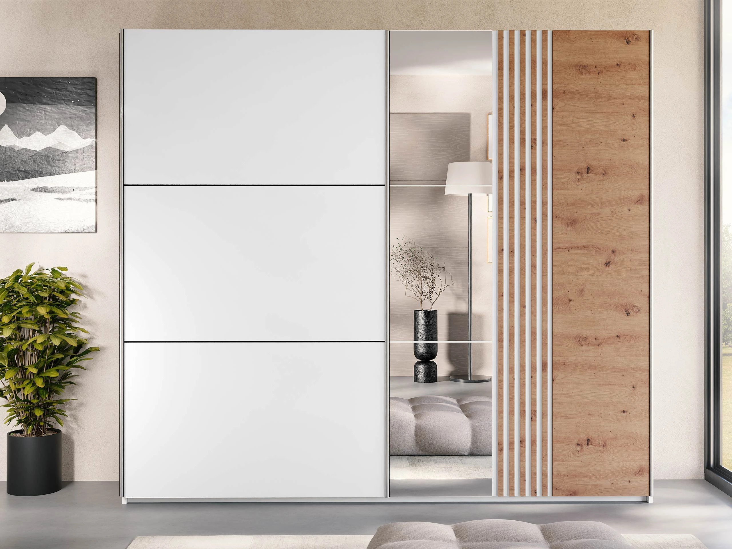 Wardrobe Honolulu 254 (White + Wotan Oak)