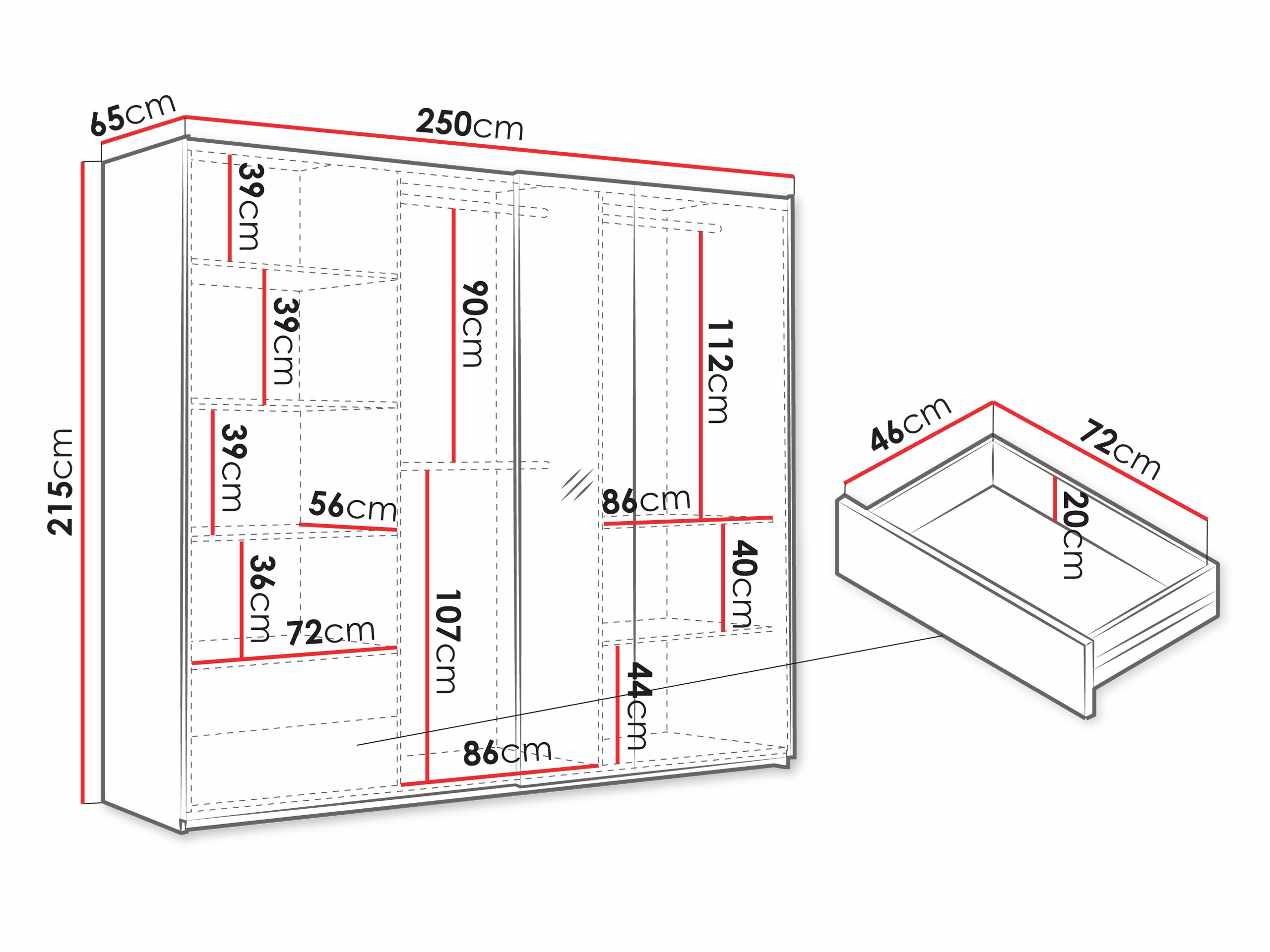 Wardrobe Honolulu 254 (White + Wotan Oak)