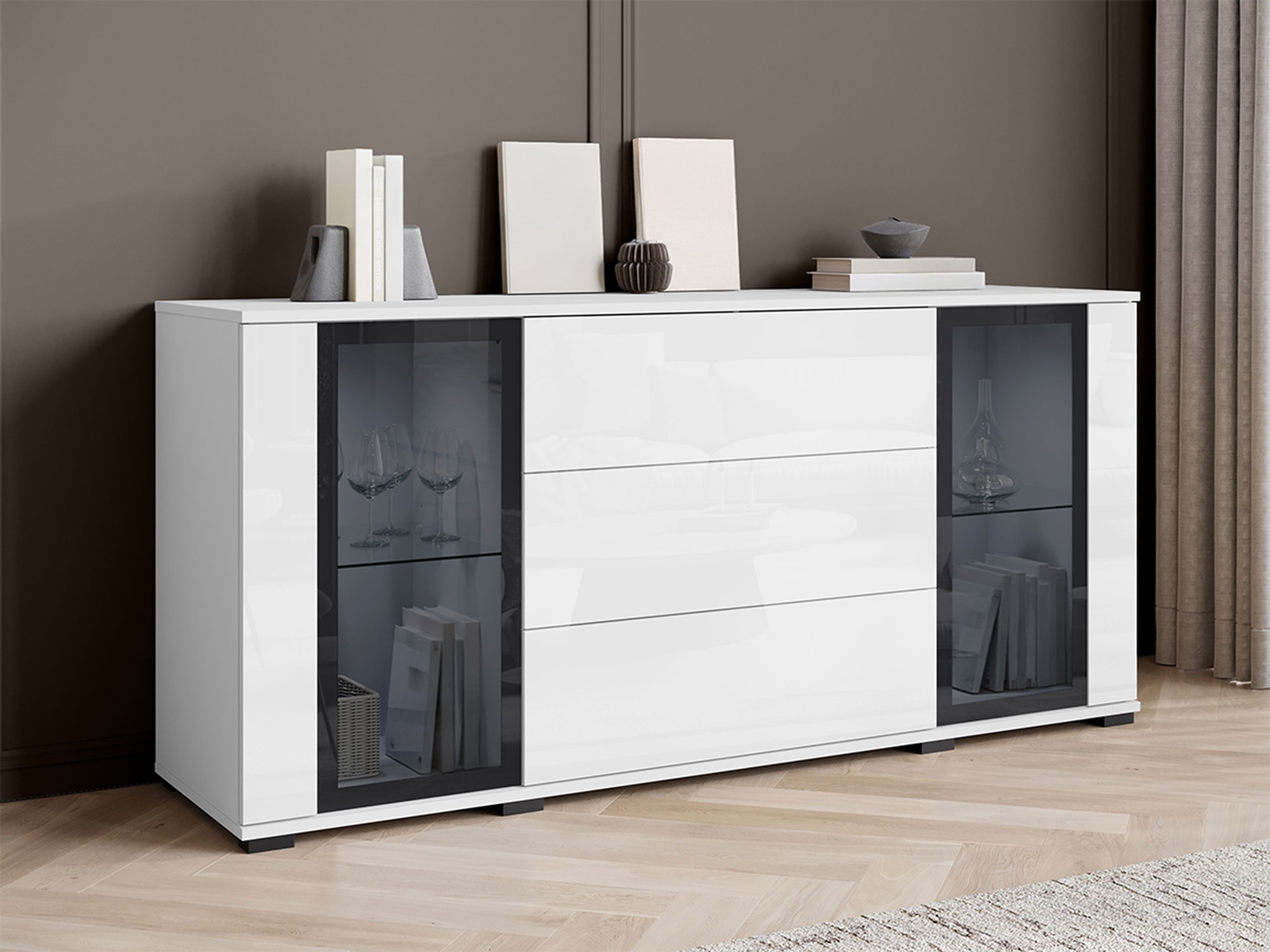 Chest of drawers Torcame 101 (White + Glossy white)