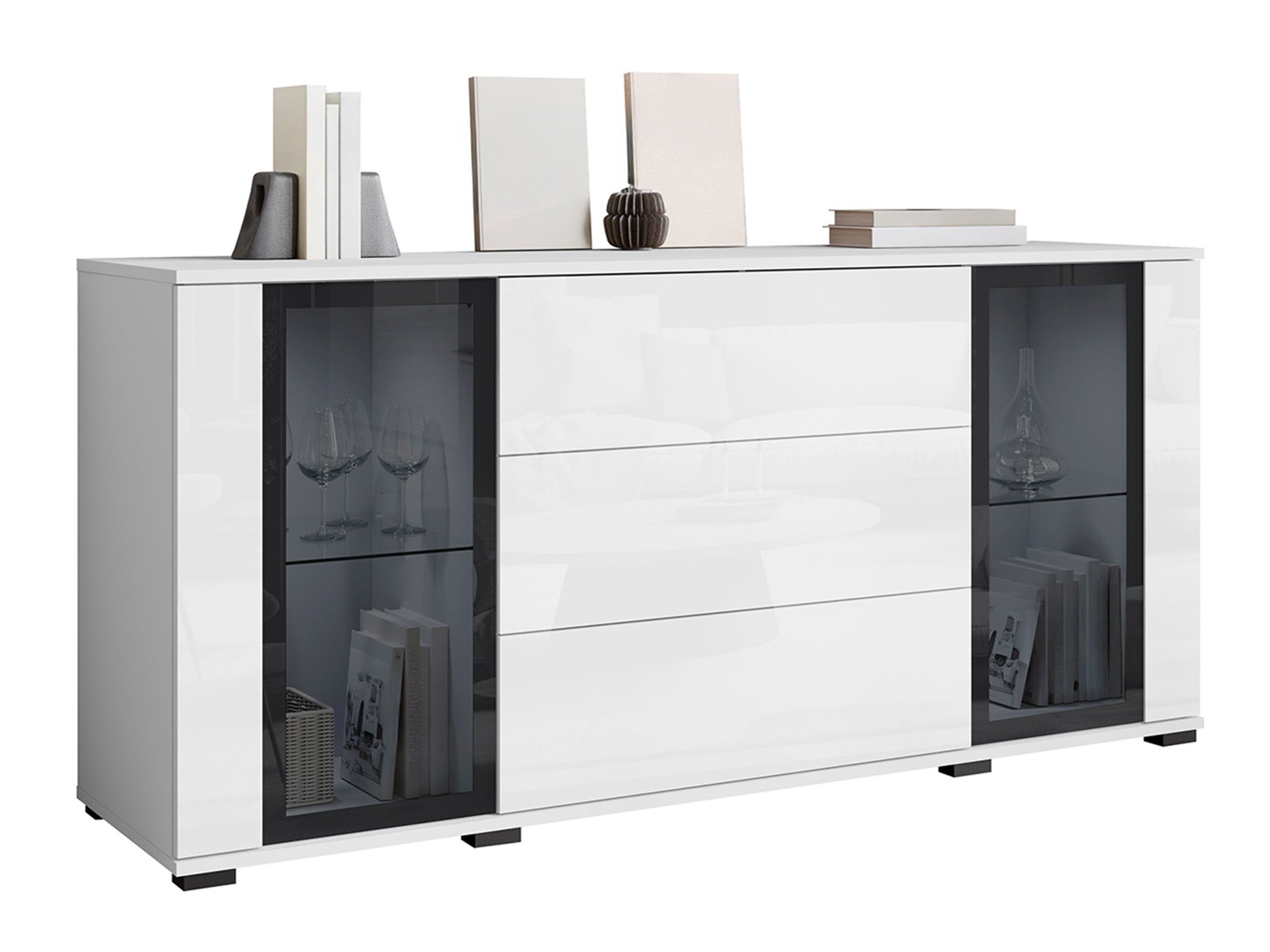 Chest of drawers Torcame 101 (White + Glossy white)