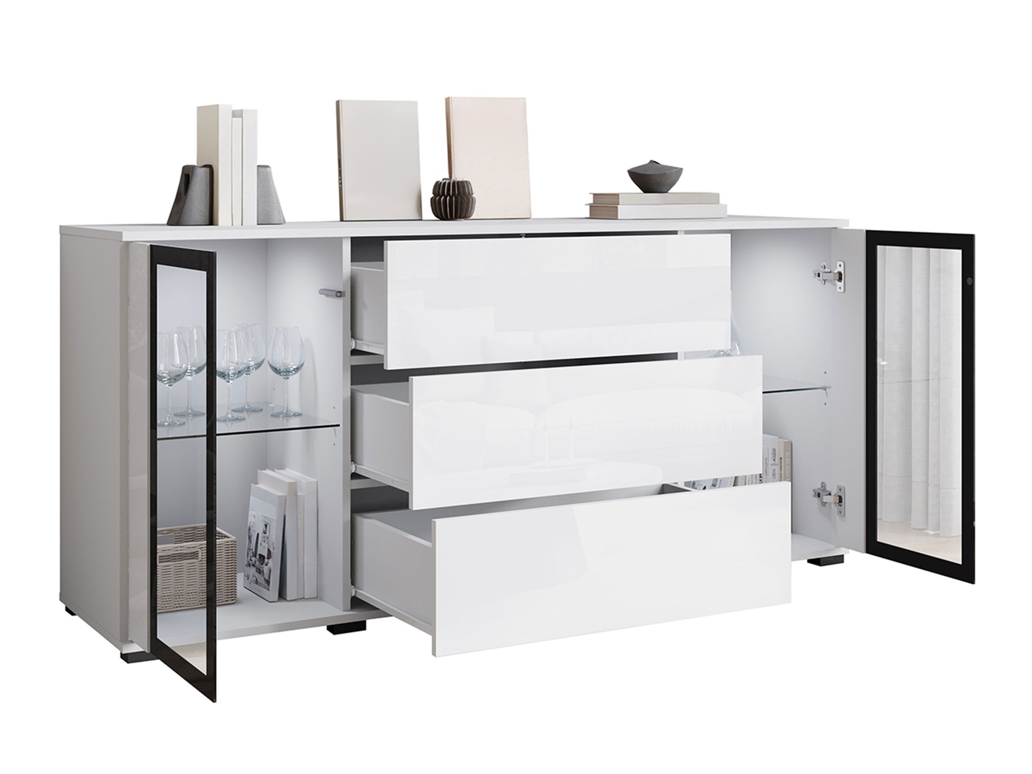 Chest of drawers Torcame 101 (White + Glossy white)