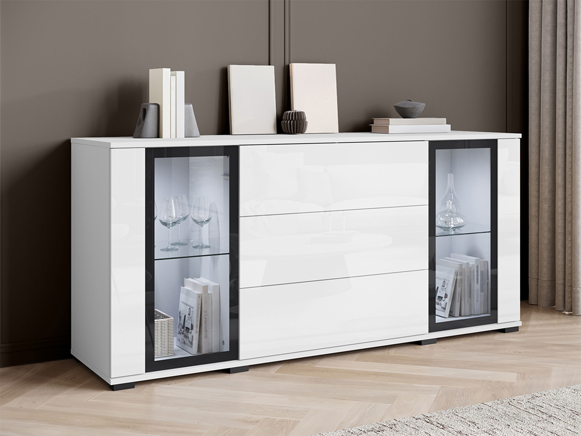 Chest of drawers Torcame 101 (White + Glossy white)