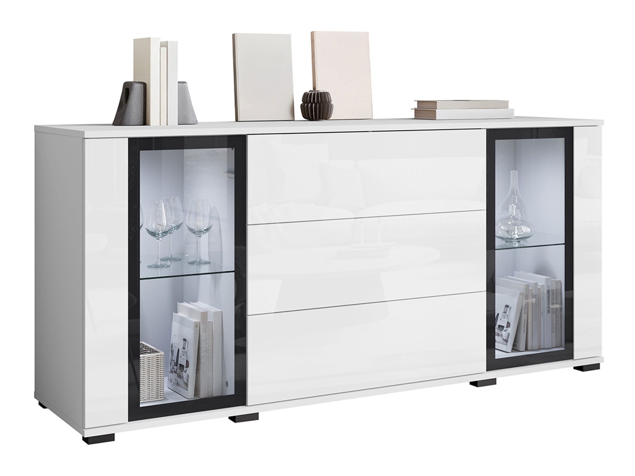 Chest of drawers Torcame 101 (White + Glossy white)