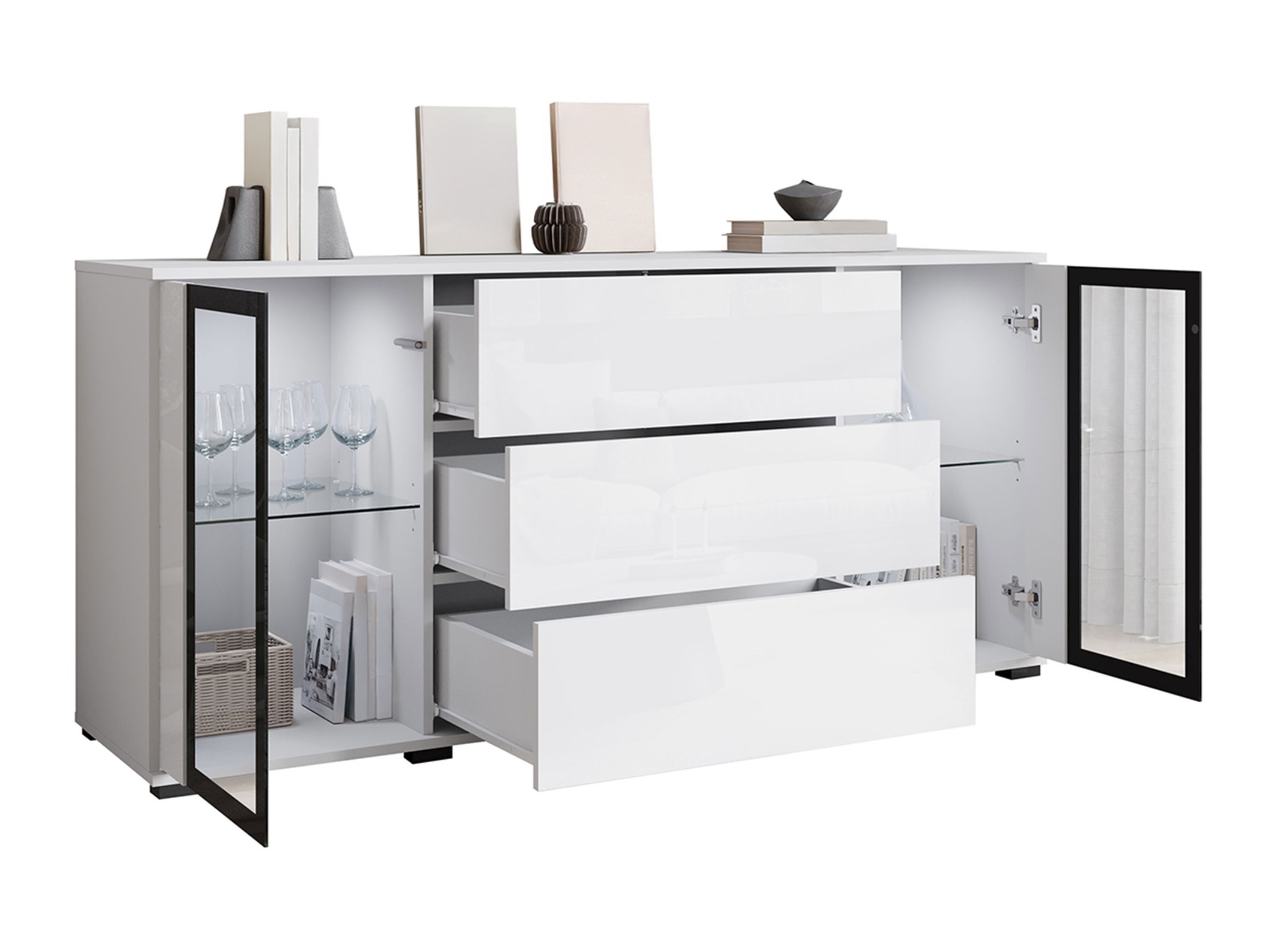 Chest of drawers Torcame 101 (Wotan Oak + Glossy white)