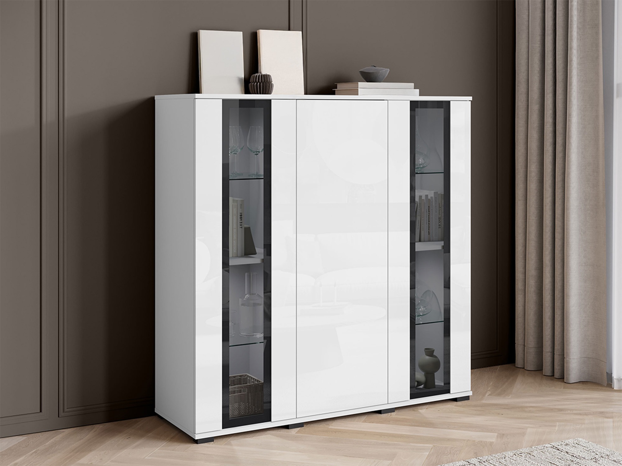 Sideboard Torcame 100 (White + Glossy white)