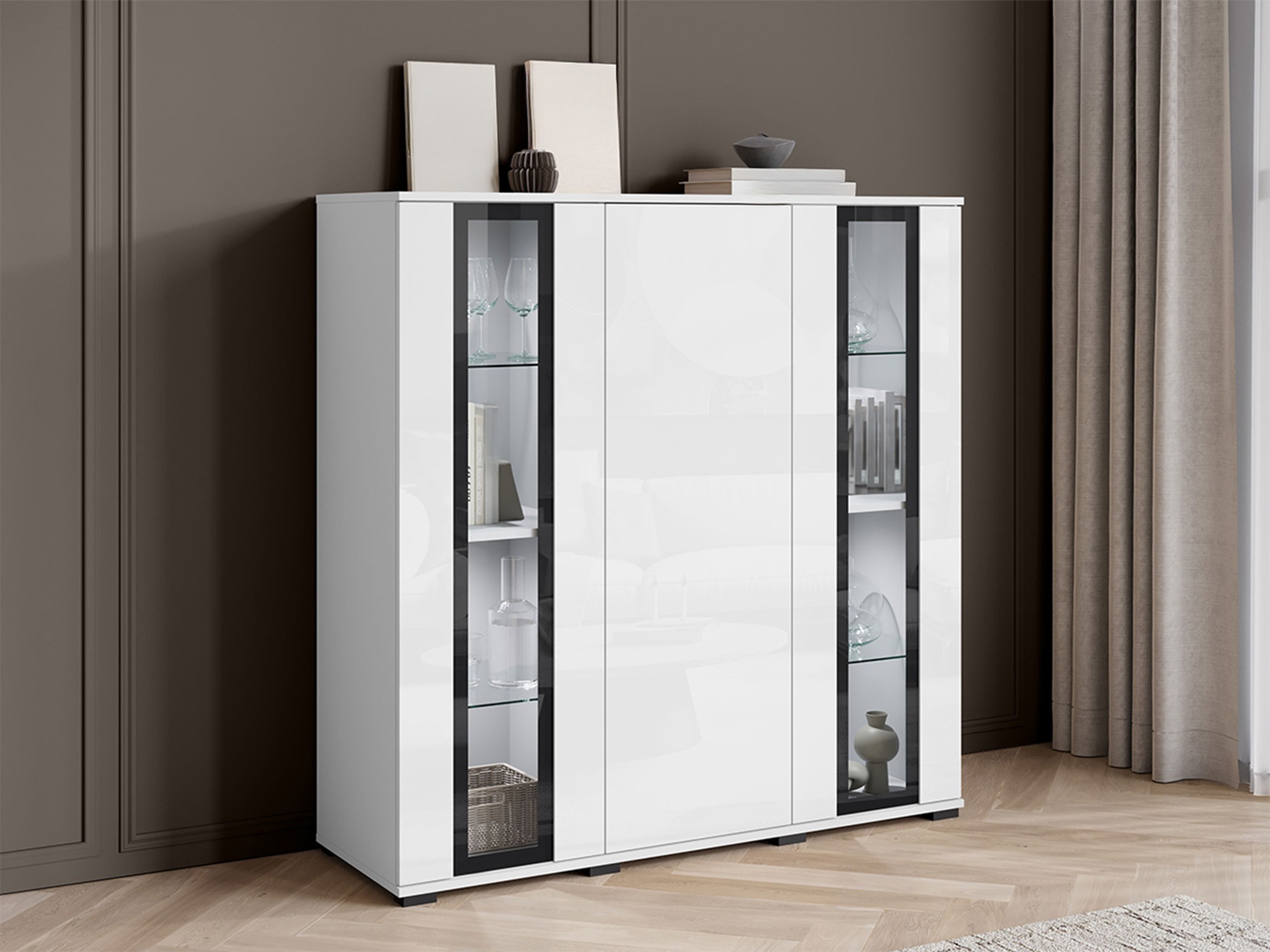 Sideboard Torcame 100 (White + Glossy white)