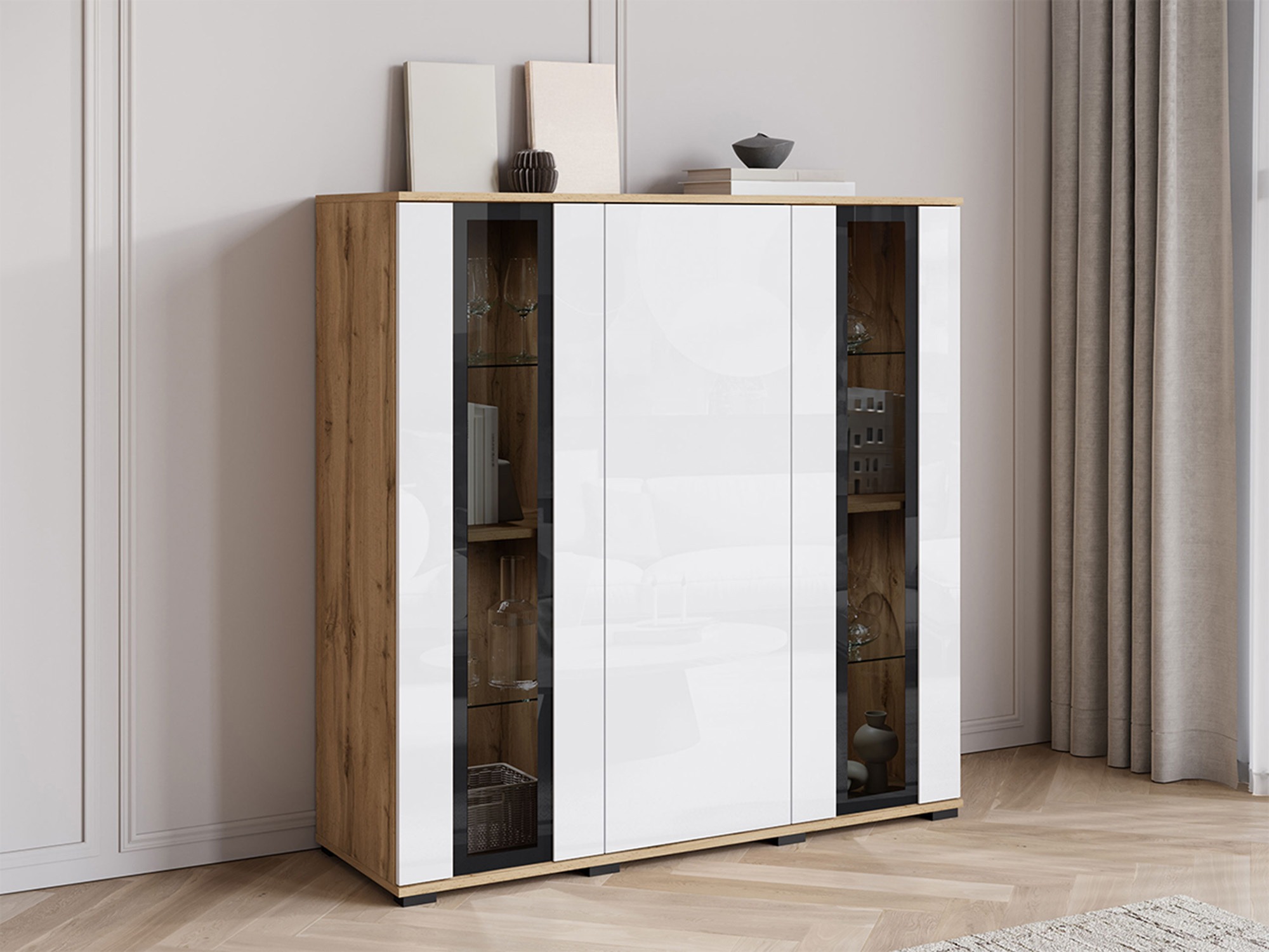Sideboard Torcame 100 (Wotan Oak + Glossy white)
