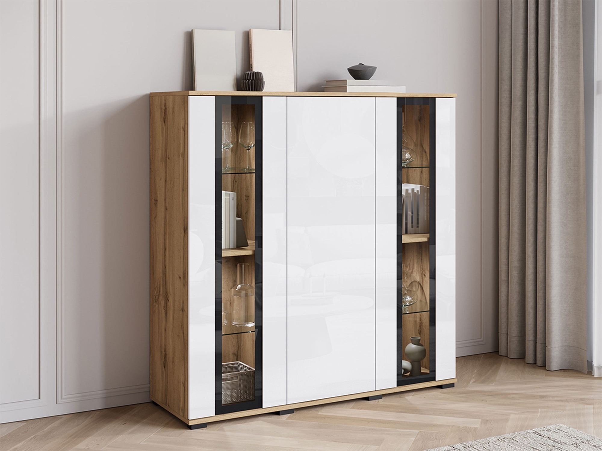Sideboard Torcame 100 (Wotan Oak + Glossy white)