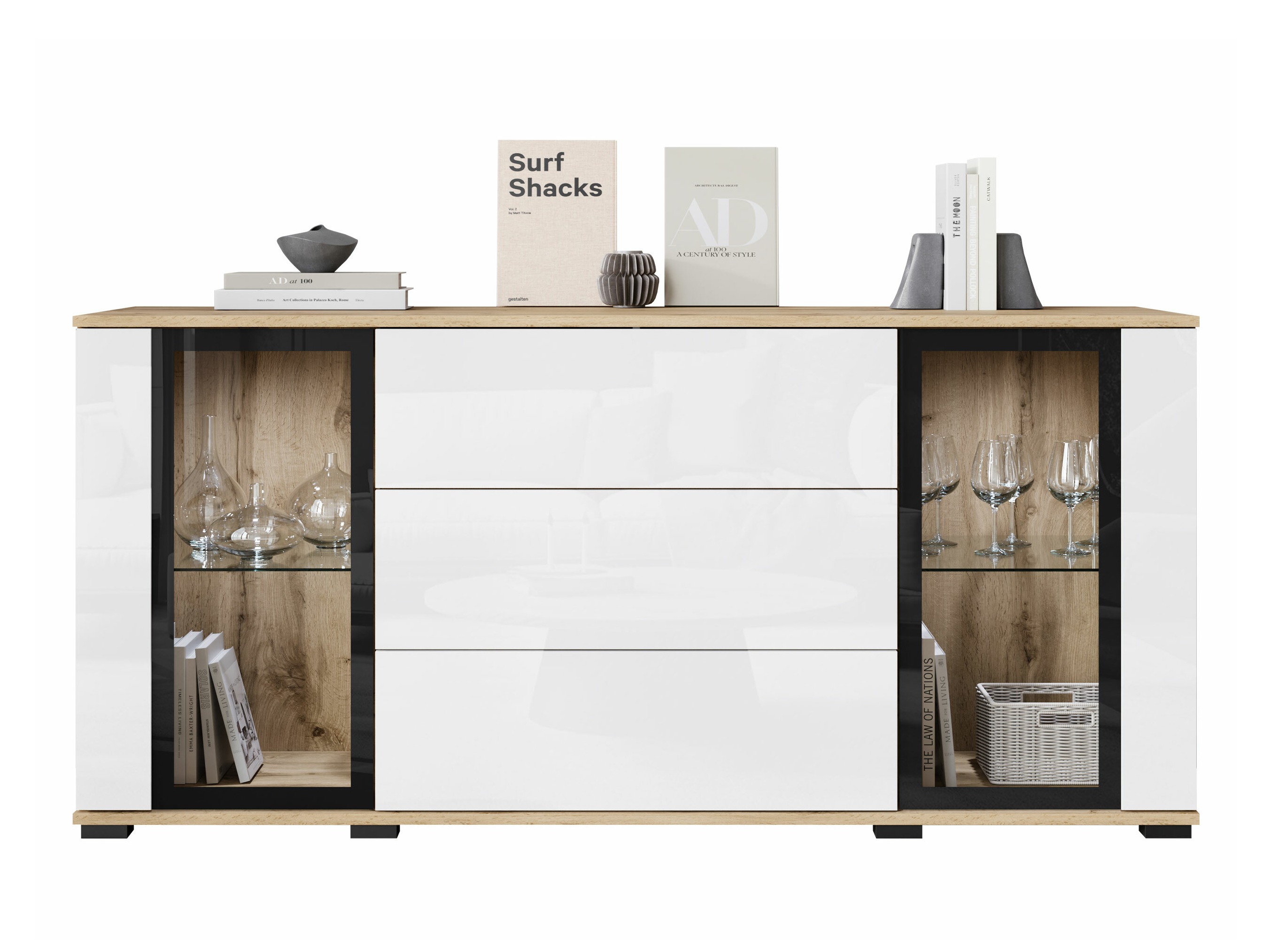 Chest of drawers Torcame 101 (Wotan Oak + Glossy white)