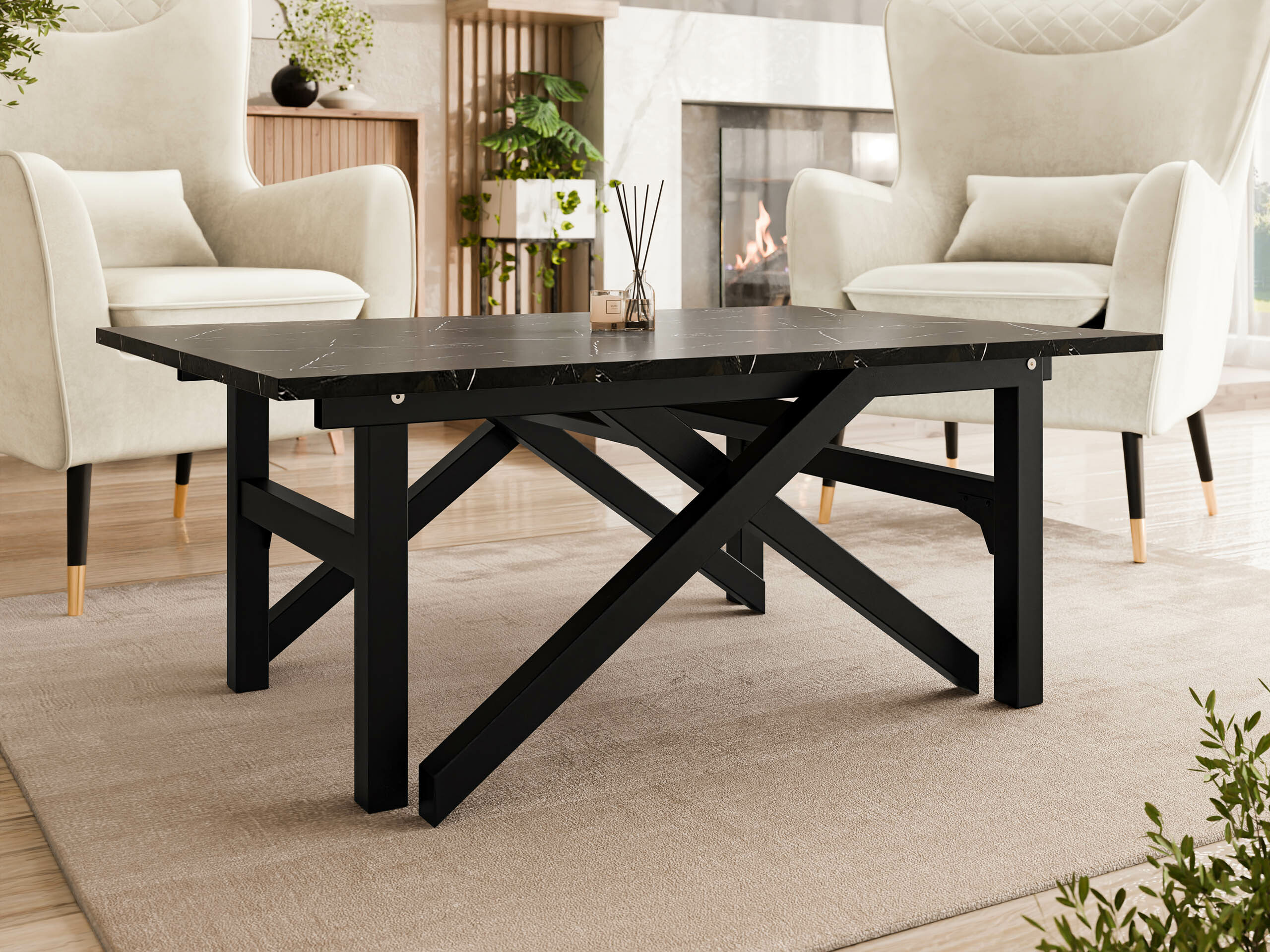 Coffee table transformer Oswego 151 (Black marble + Black)