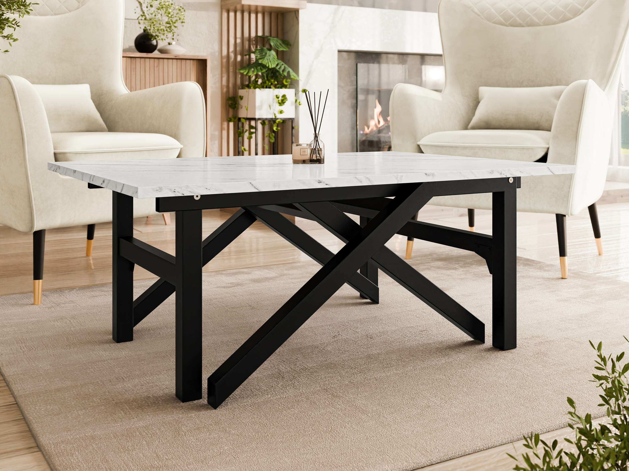 Coffee table transformer Oswego 151 (White marble + Black)