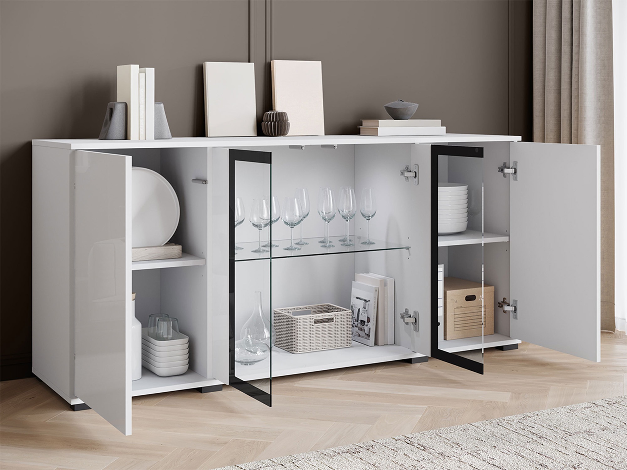 Sideboard Torcame 102 (White + Glossy white)