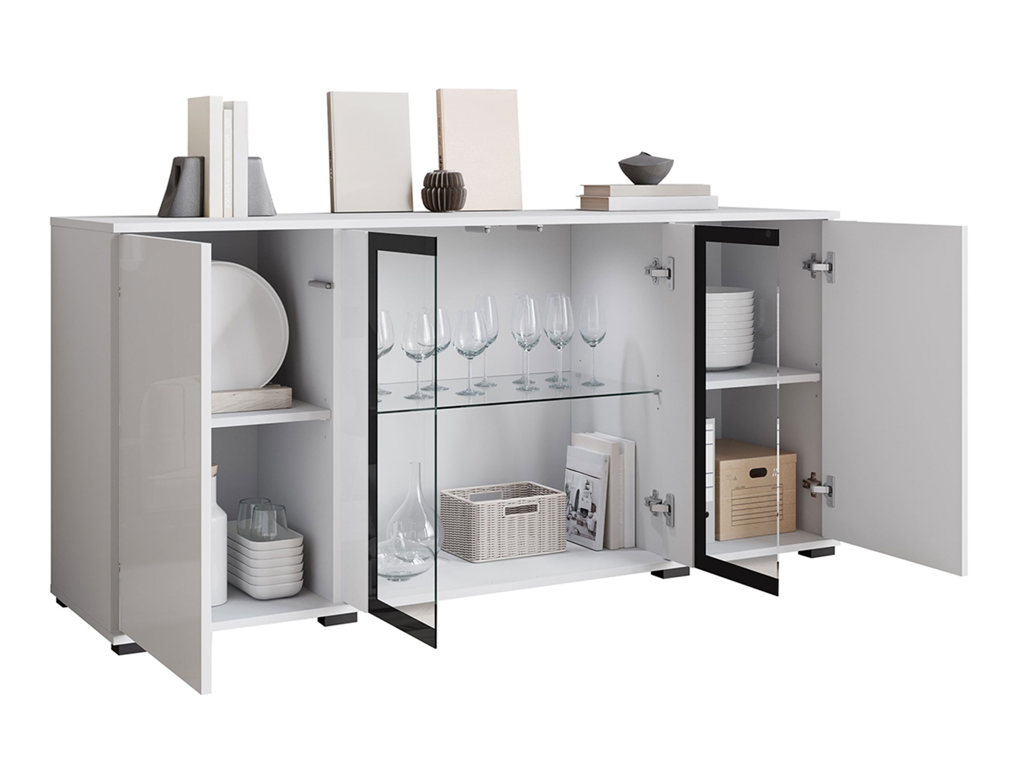 Sideboard Torcame 102 (White + Glossy white)