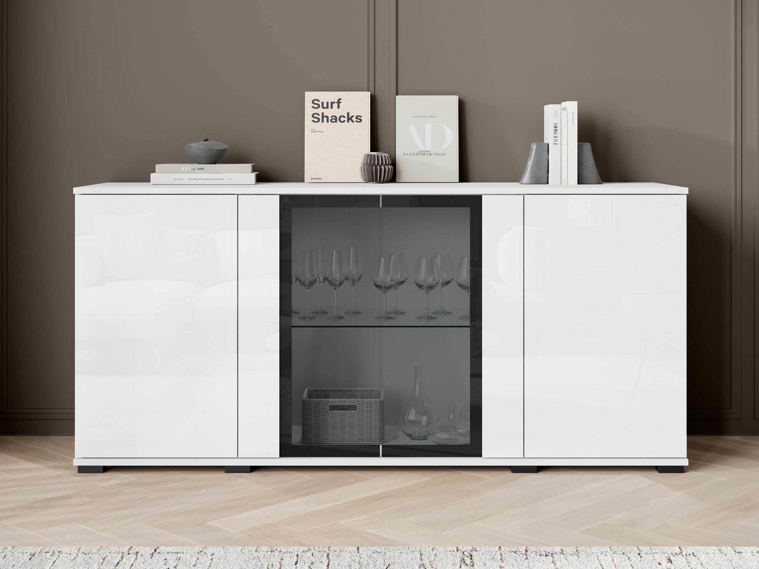 Sideboard Torcame 102 (White + Glossy white)