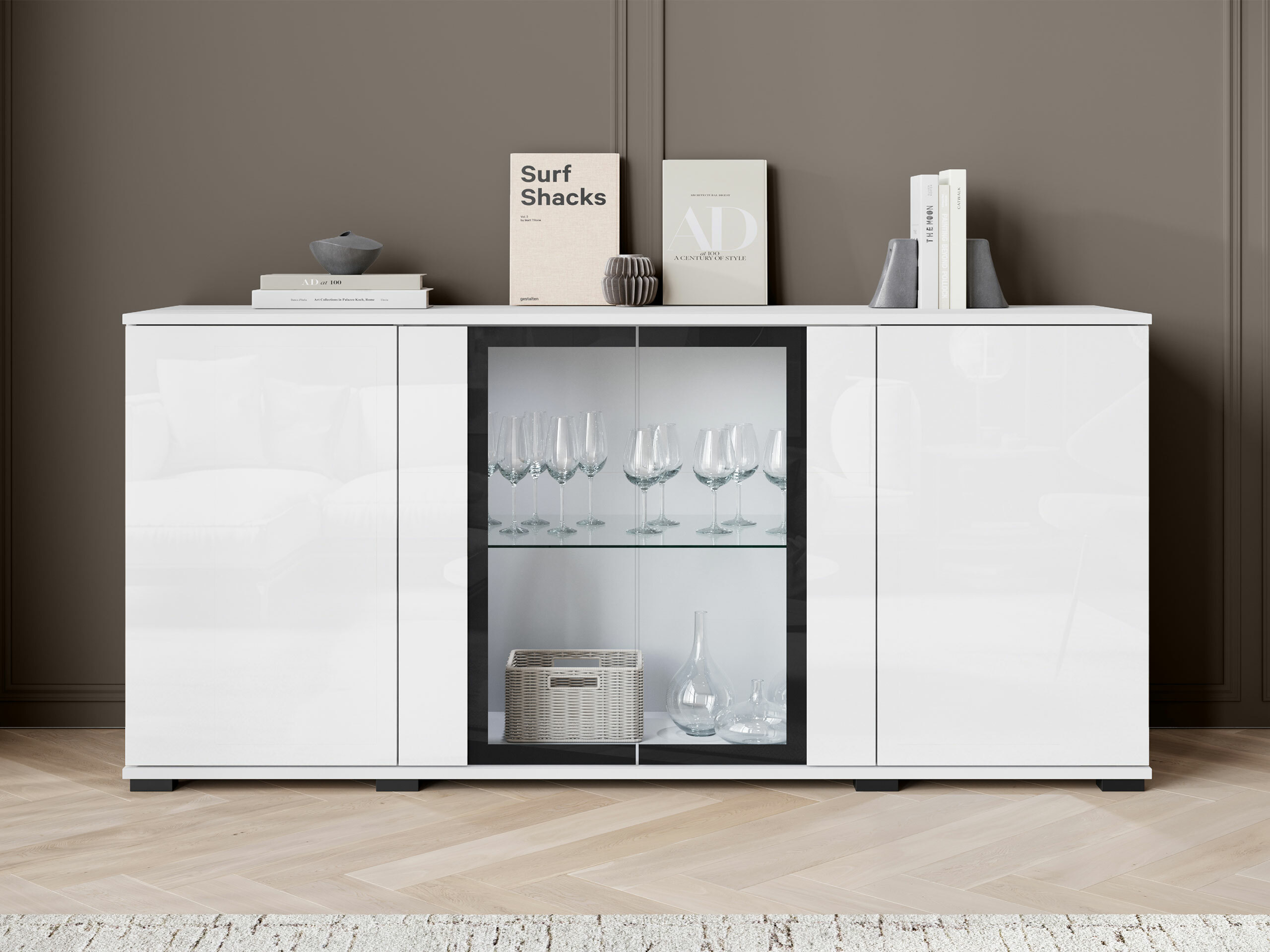 Sideboard Torcame 102 (White + Glossy white)