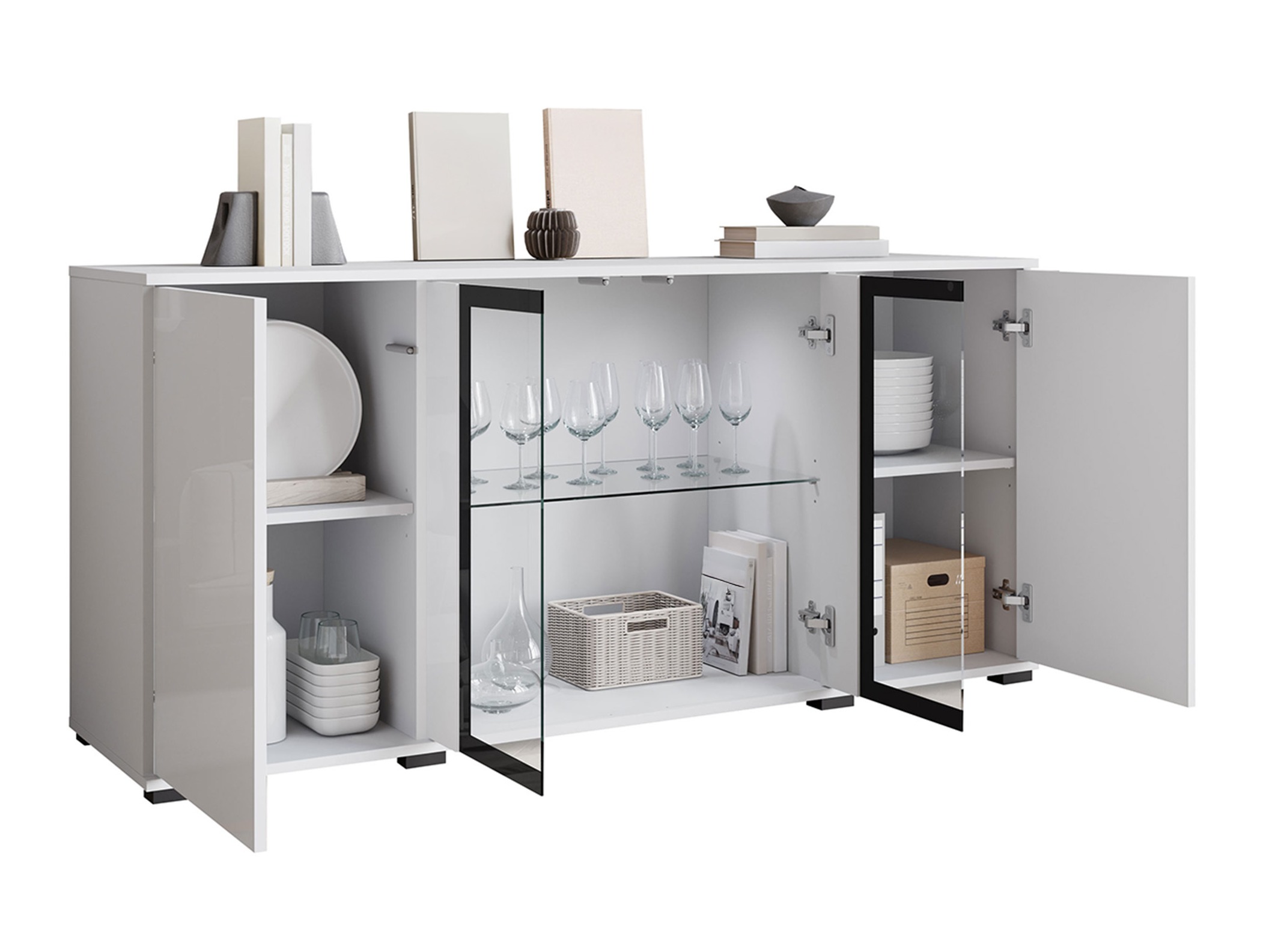 Sideboard Torcame 102 (White + Glossy white)