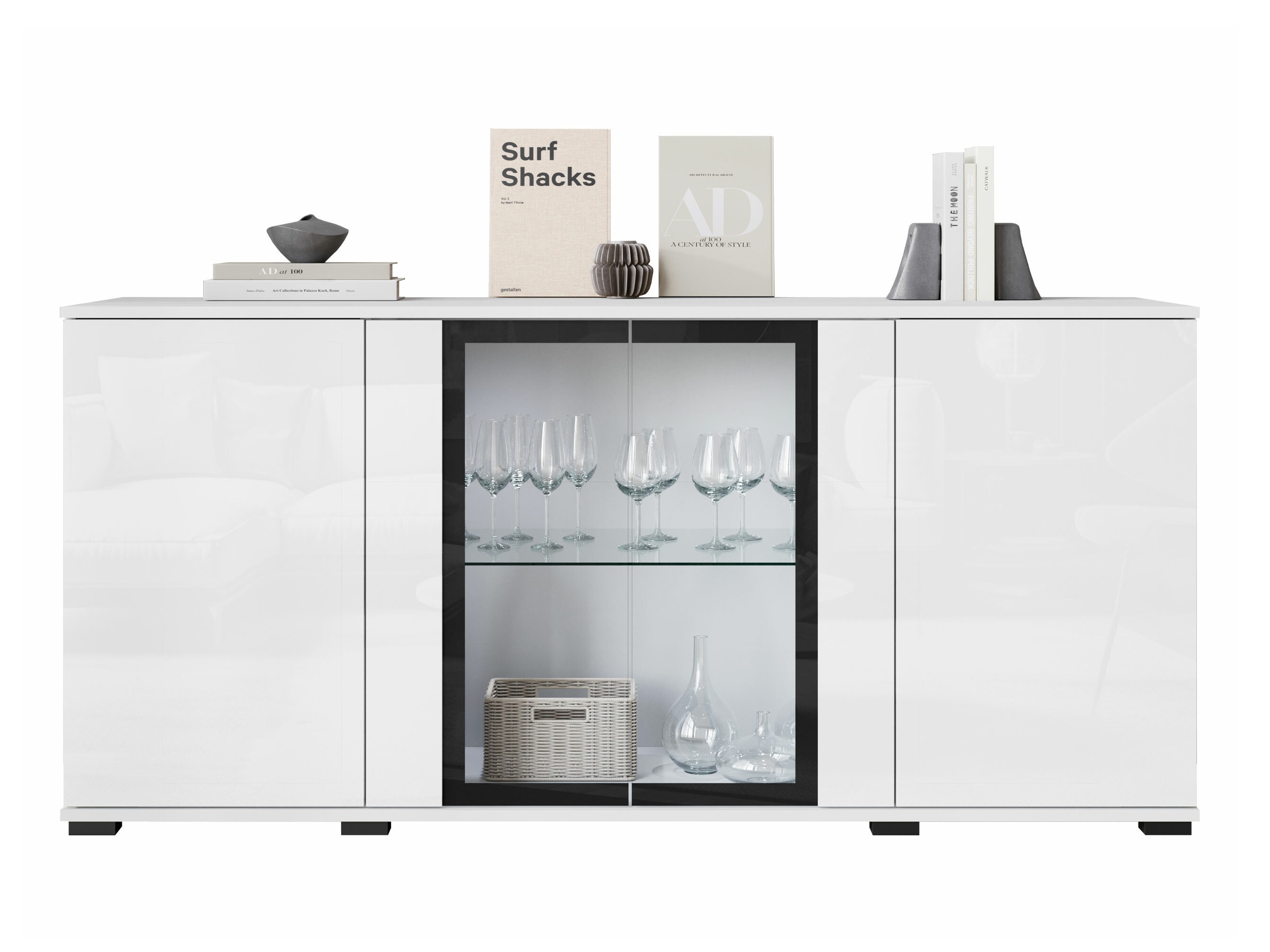 Sideboard Torcame 102 (White + Glossy white)