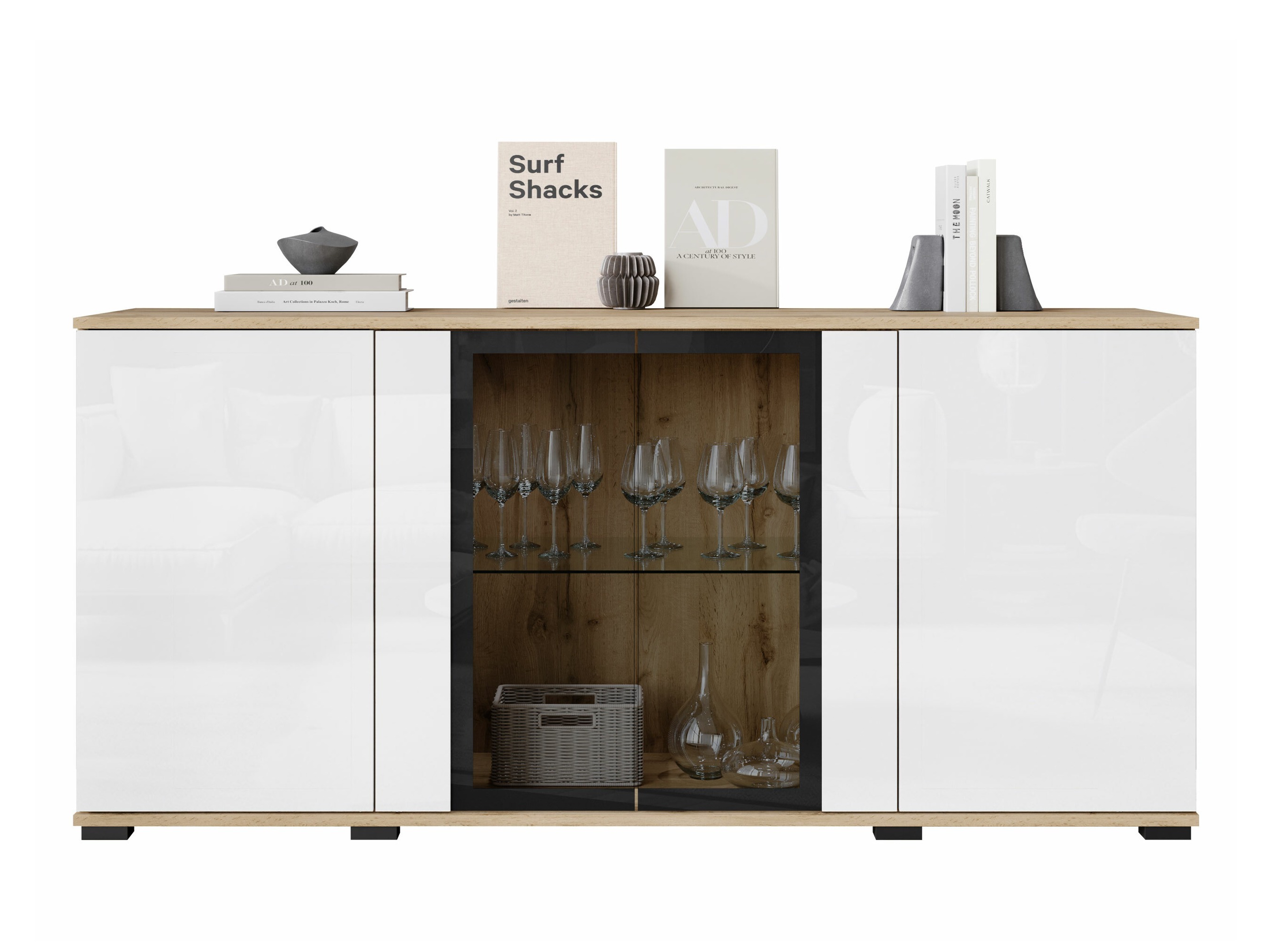 Sideboard Torcame 102 (Wotan Oak + Glossy white)