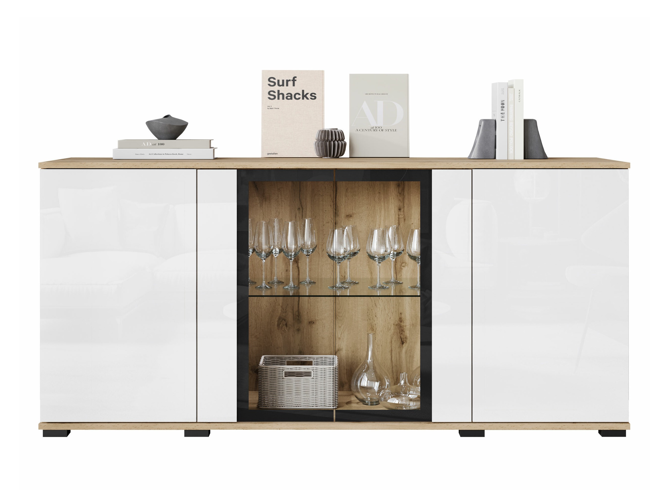 Sideboard Torcame 102 (Wotan Oak + Glossy white)