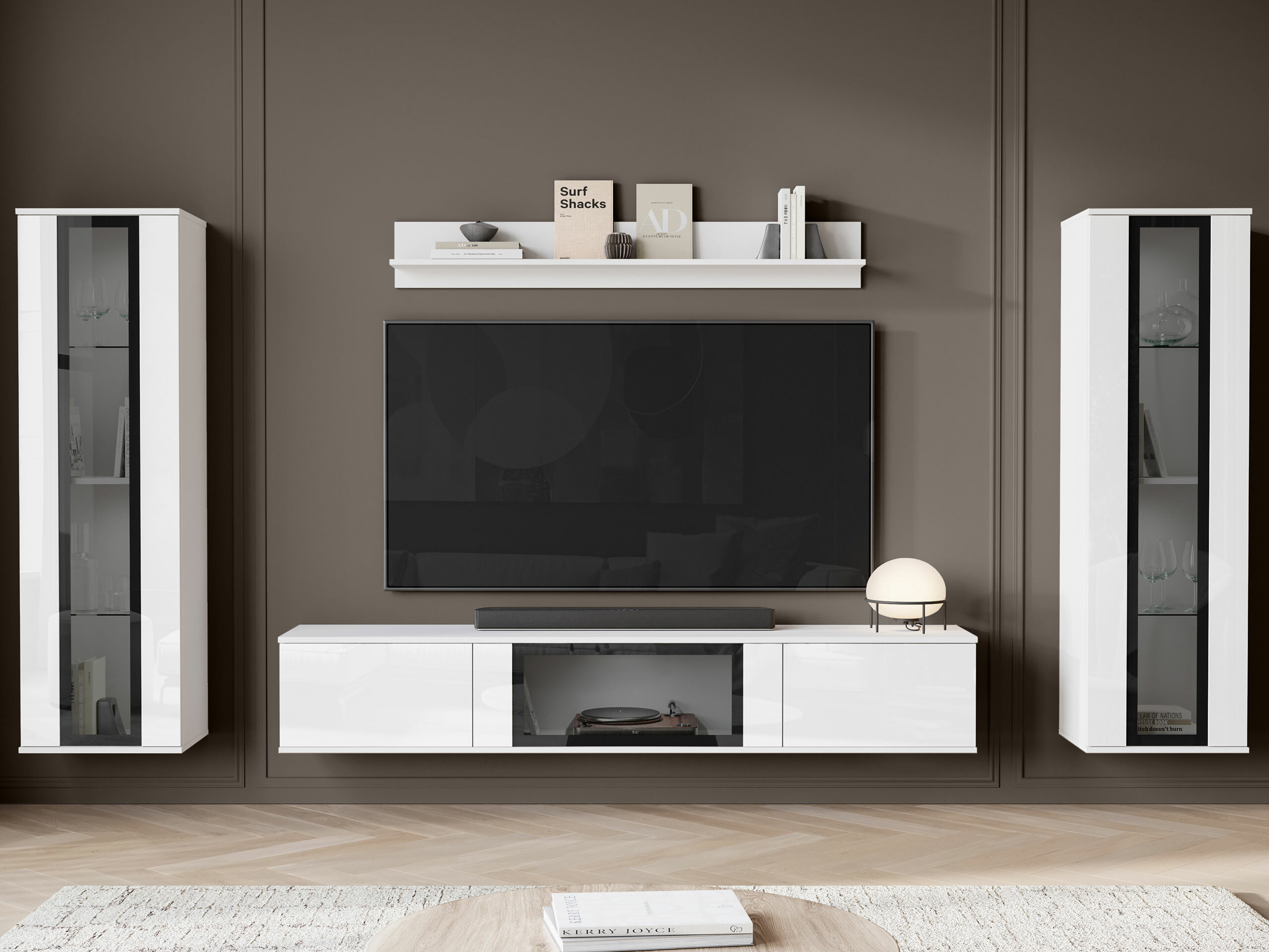 Living room set Torcame 103 (White + Glossy white)