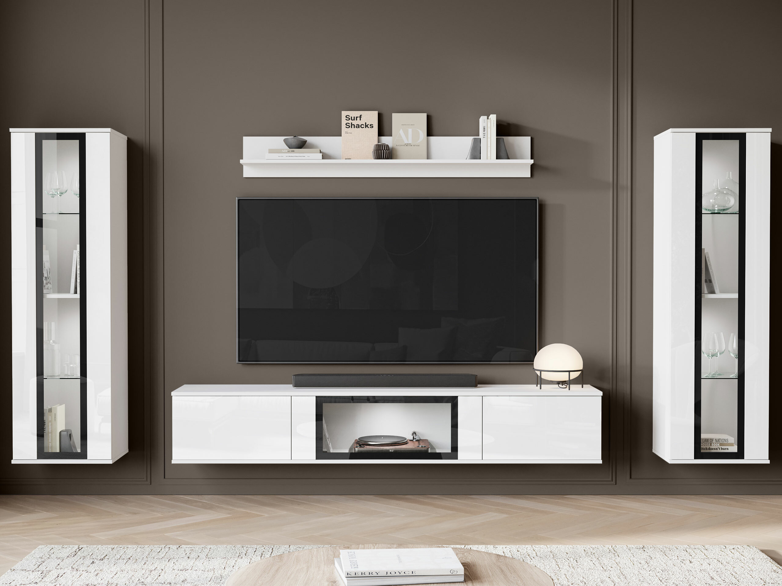 Living room set Torcame 103 (White + Glossy white)