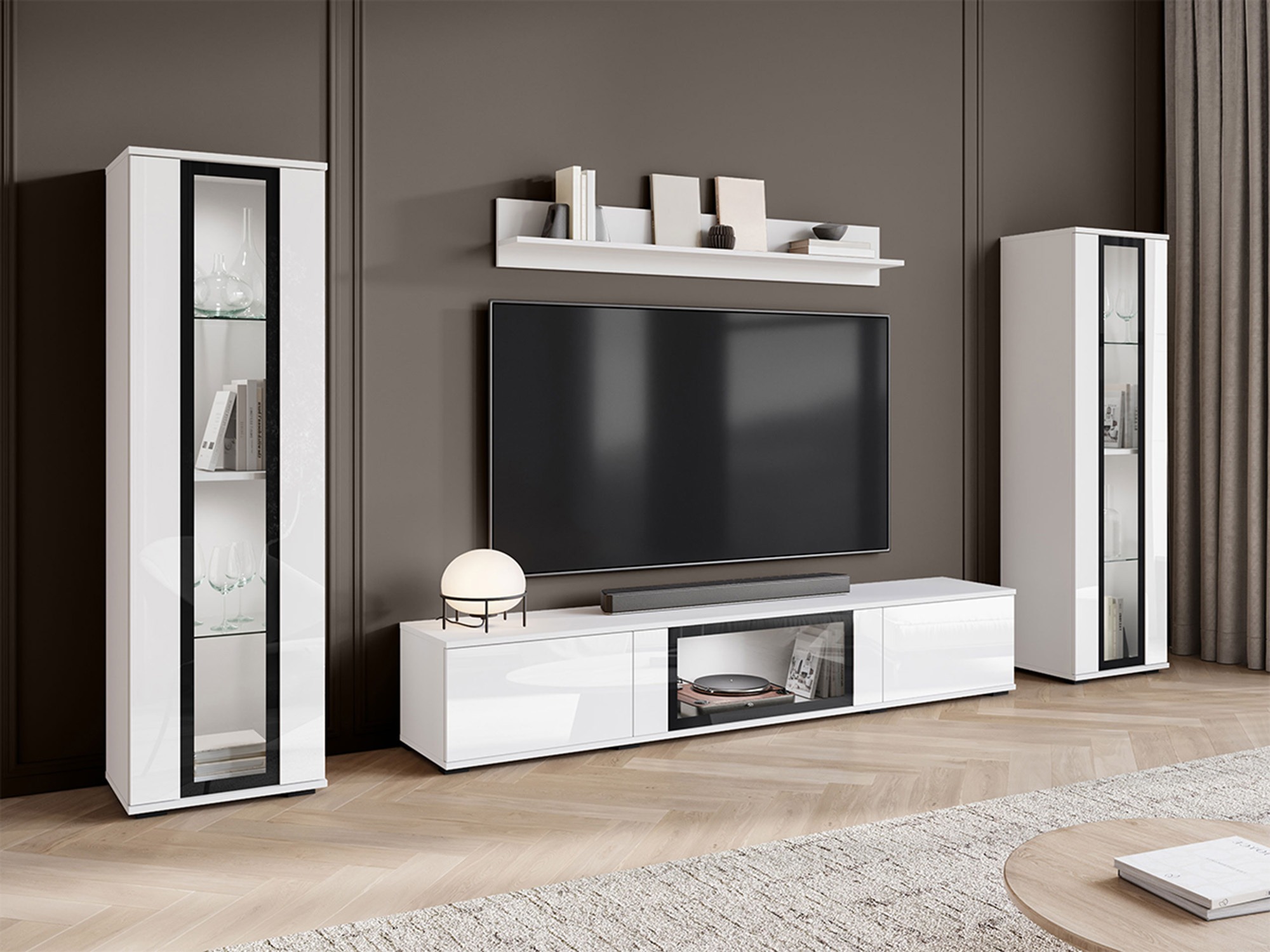 Living room set Torcame 103 (White + Glossy white)