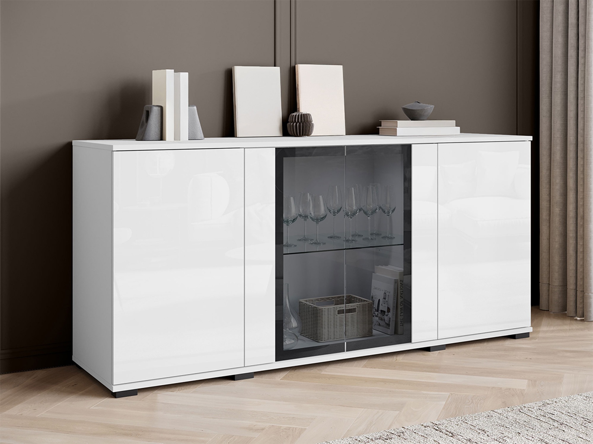 Sideboard Torcame 102 (White + Glossy white)