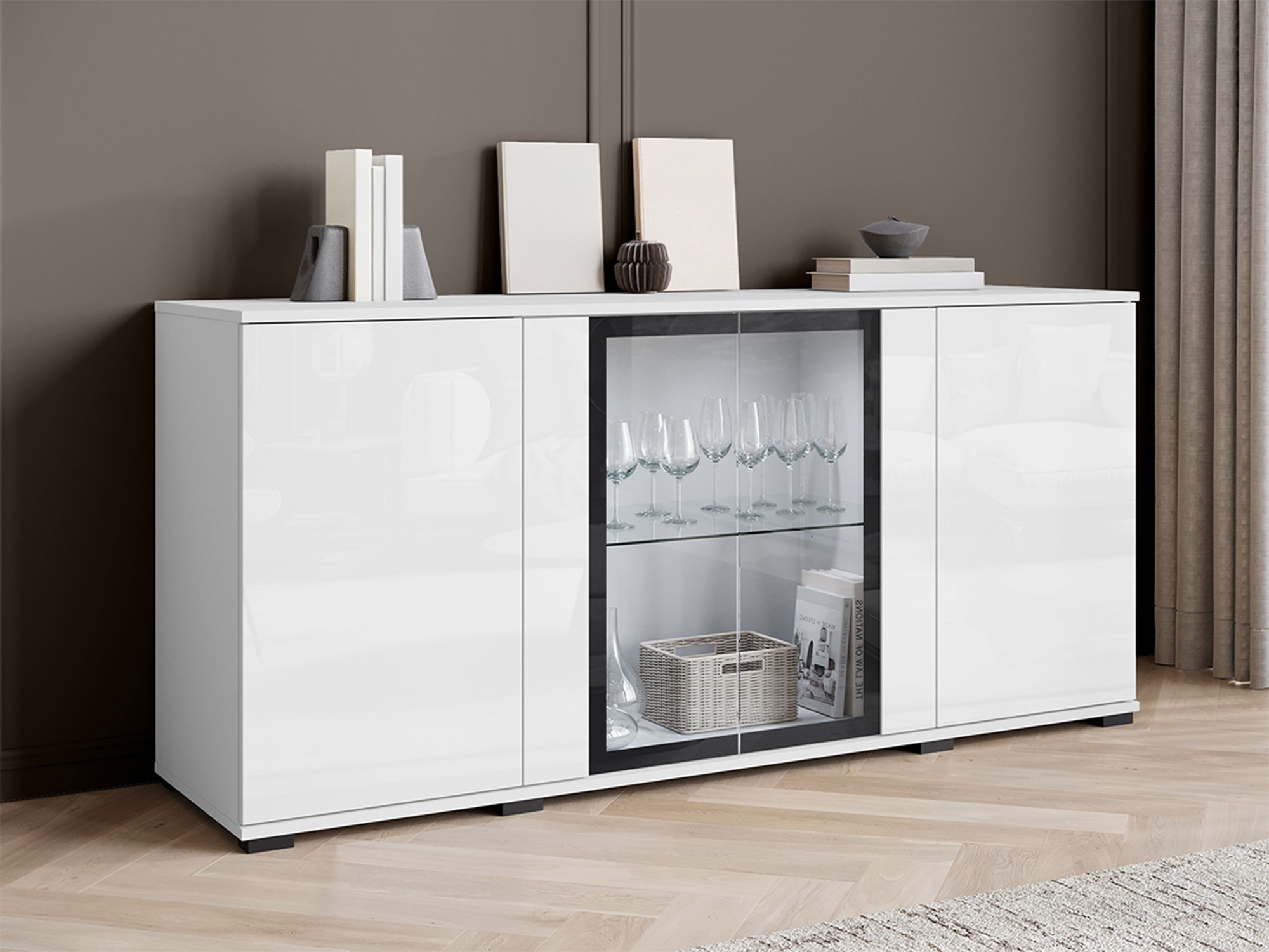 Sideboard Torcame 102 (White + Glossy white)