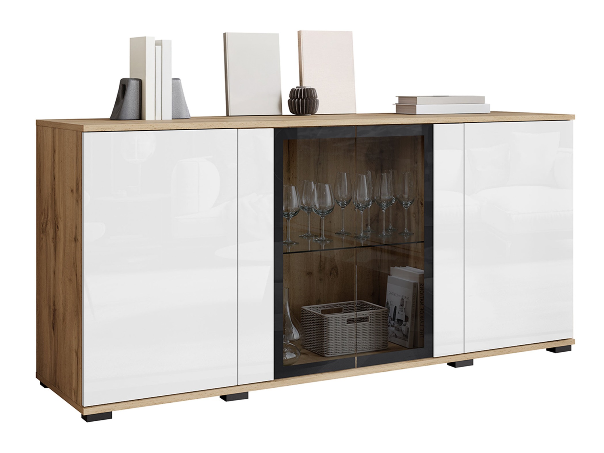 Sideboard Torcame 102 (Wotan Oak + Glossy white)