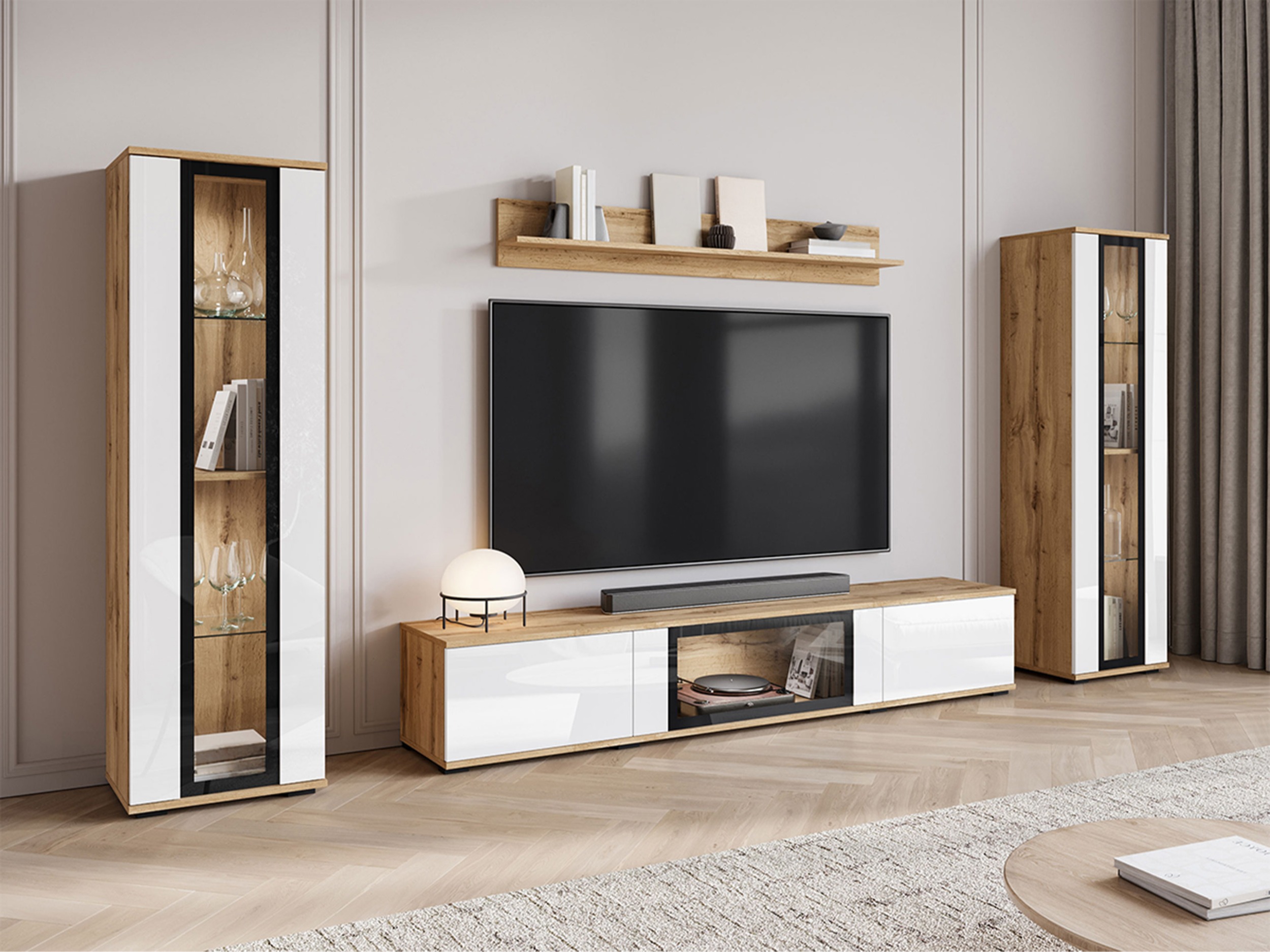 Living room set Torcame 103 (Wotan Oak + Glossy white)