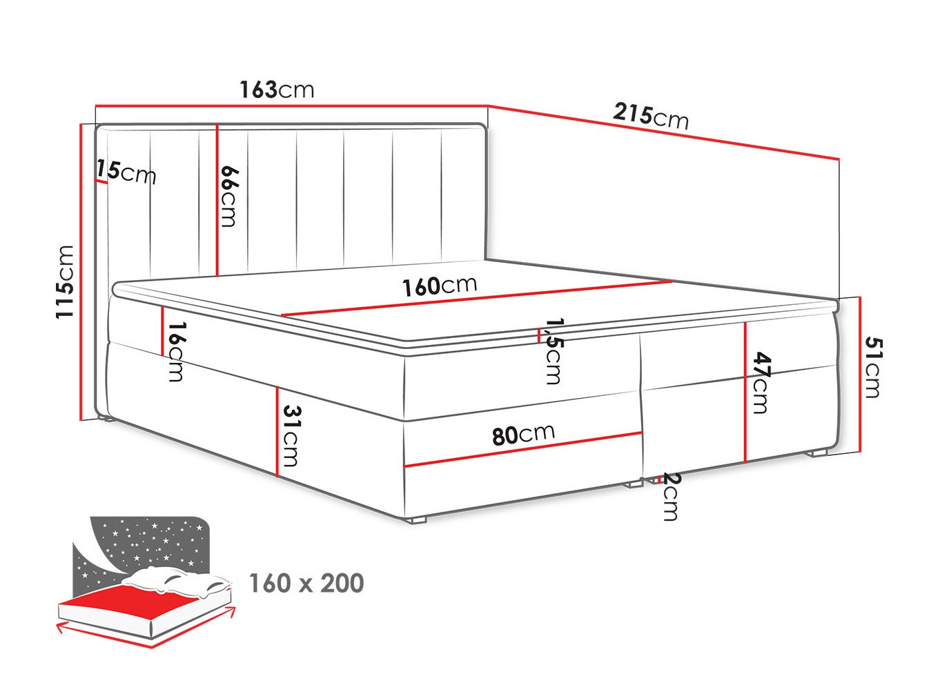 Continental bed Pomona 116 (Magic velvet 2213)