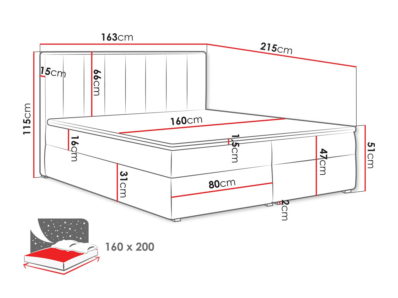 Continental bed Pomona 116 (Magic velvet 2216)