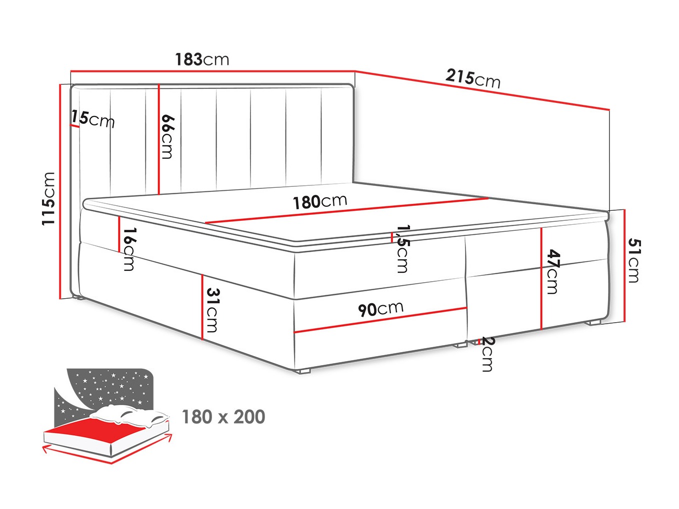 Continental bed Pomona 116 (Magic velvet 2216)