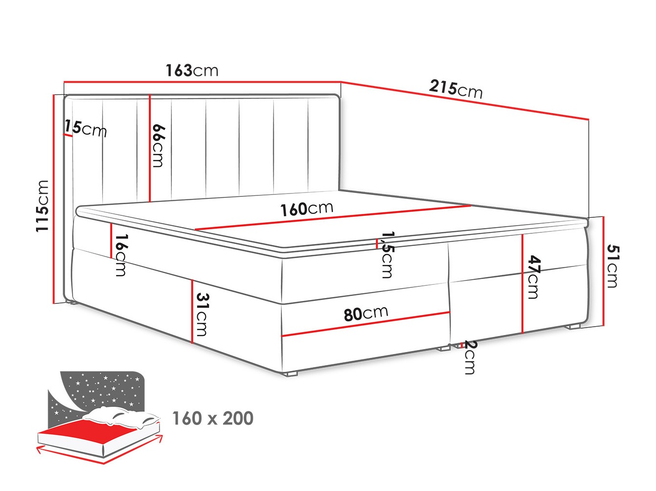 Continental bed Pomona 116 (Magic velvet 2225)