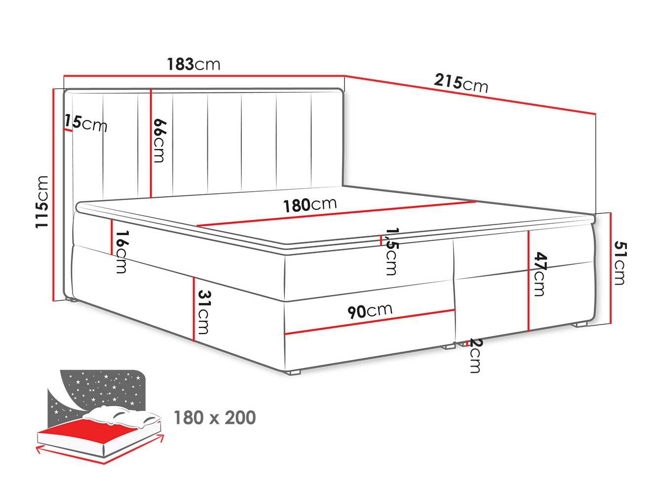 Continental bed Pomona 116 (Magic velvet 2225)