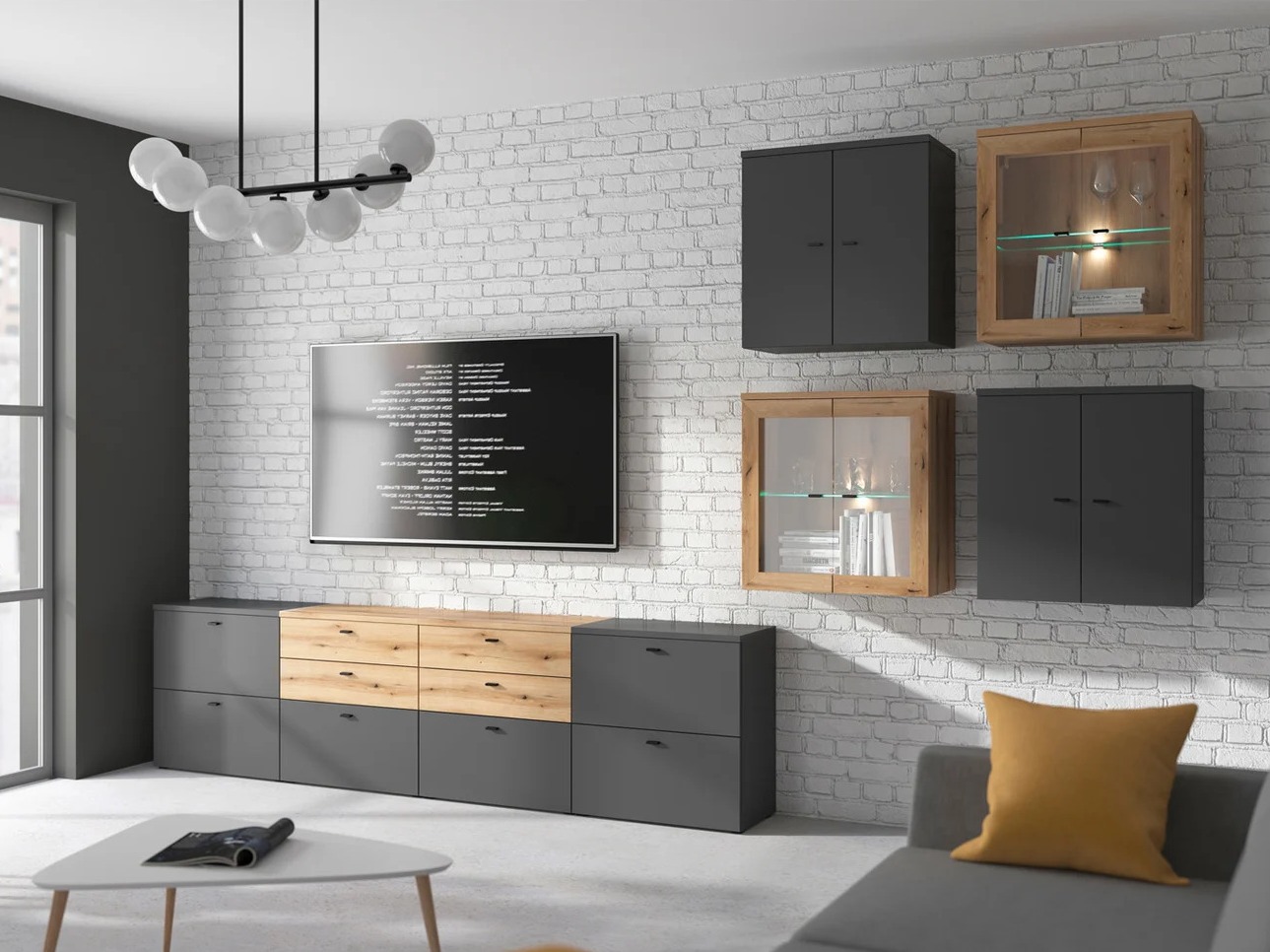 Living room set Merciru 114 (Graphite + Oak)