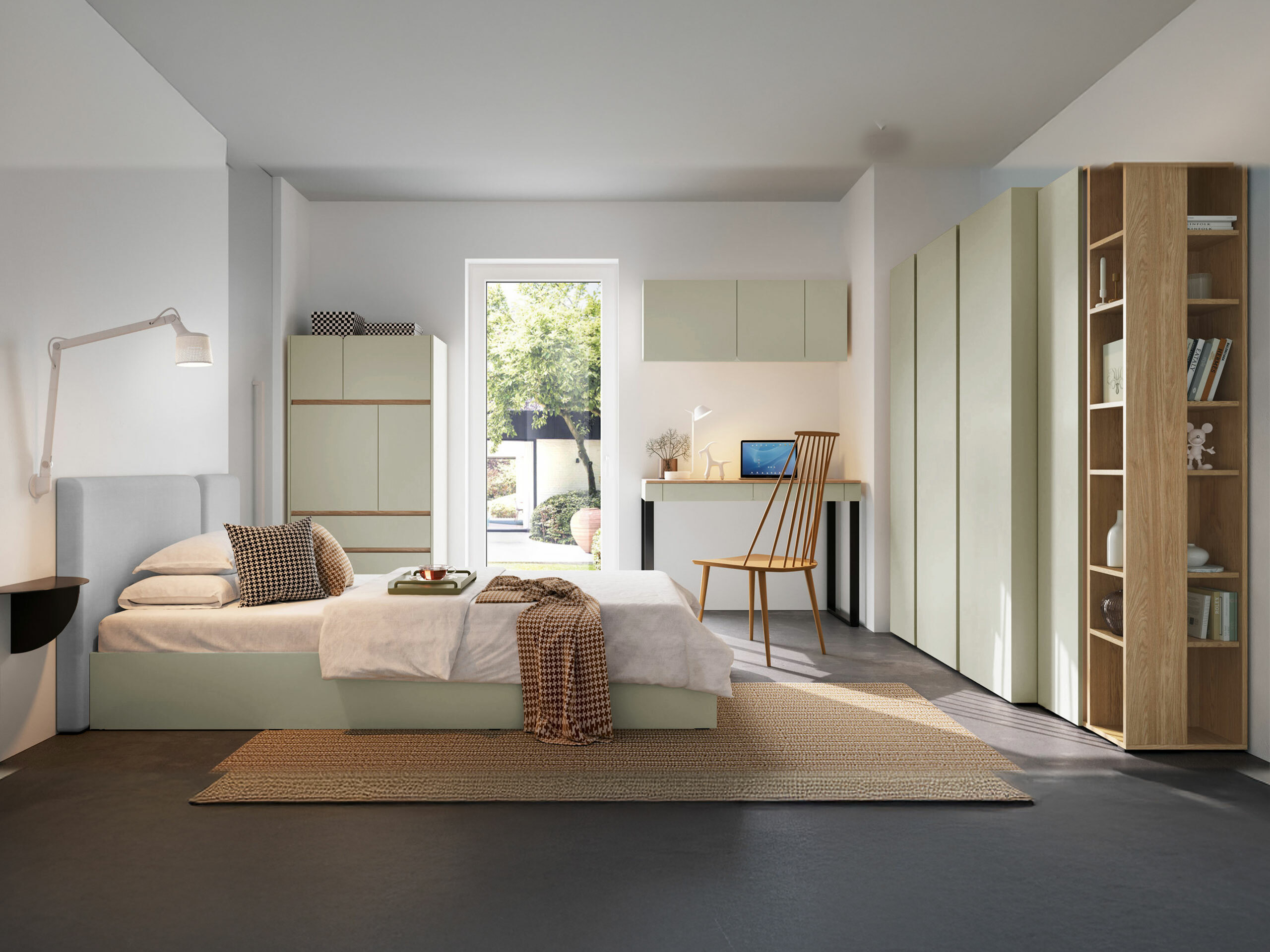 Bookcase Fiosono 103 (Dusty green + Oak)