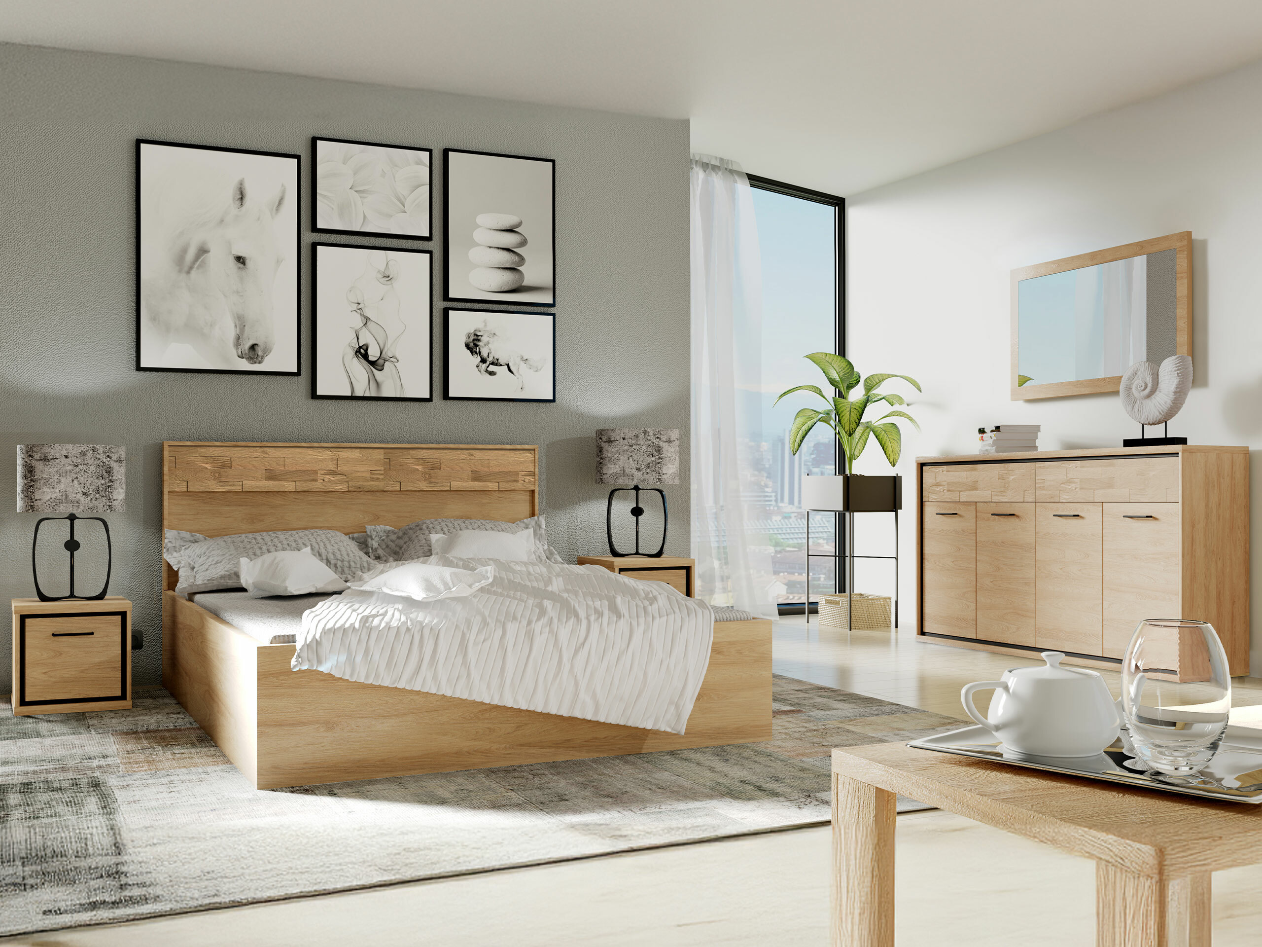 Bedroom set Etrmoni 122 (Light wood + Oak)