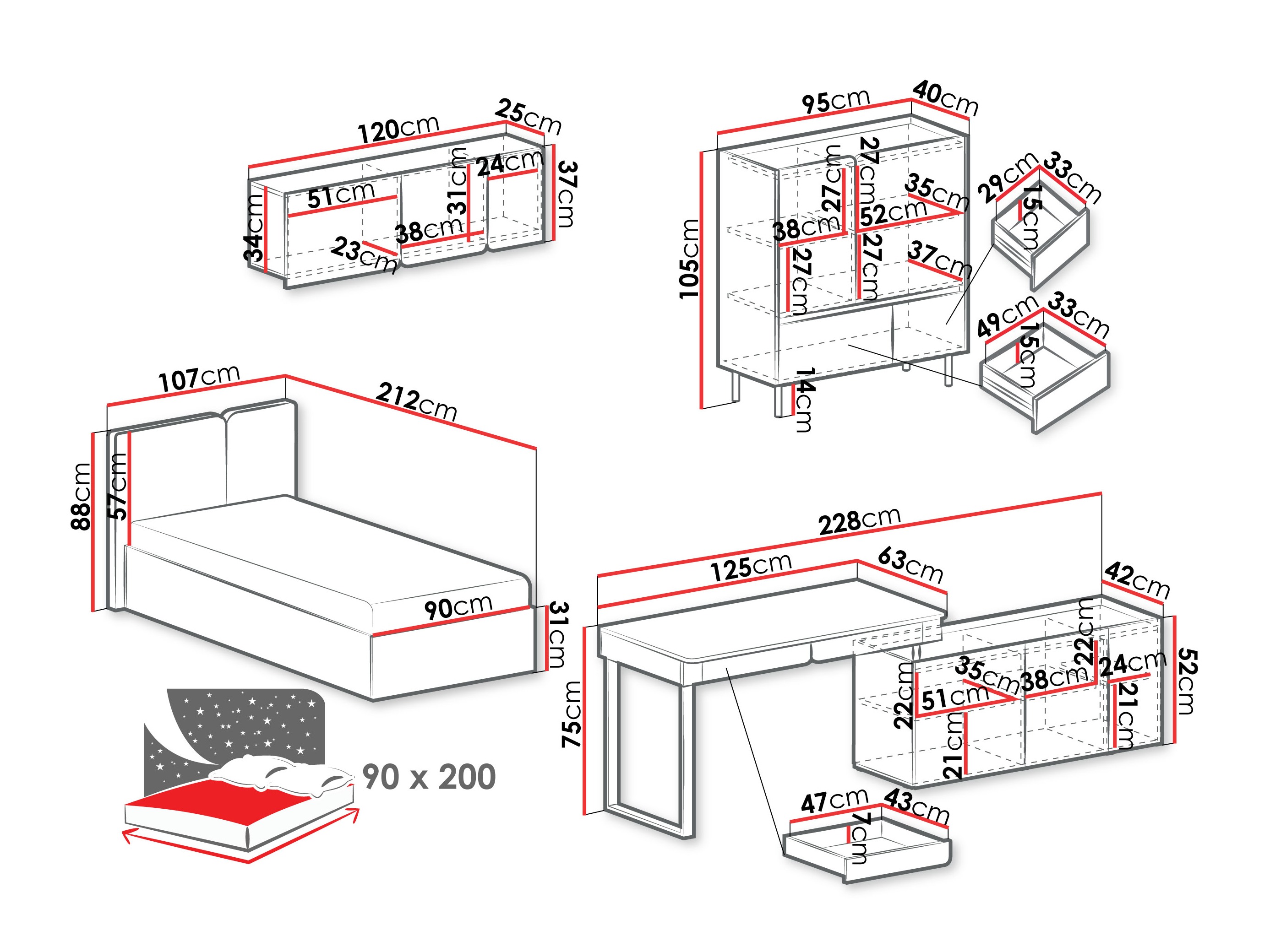 Furniture set Fiosono 115 (Beige + Light oak)