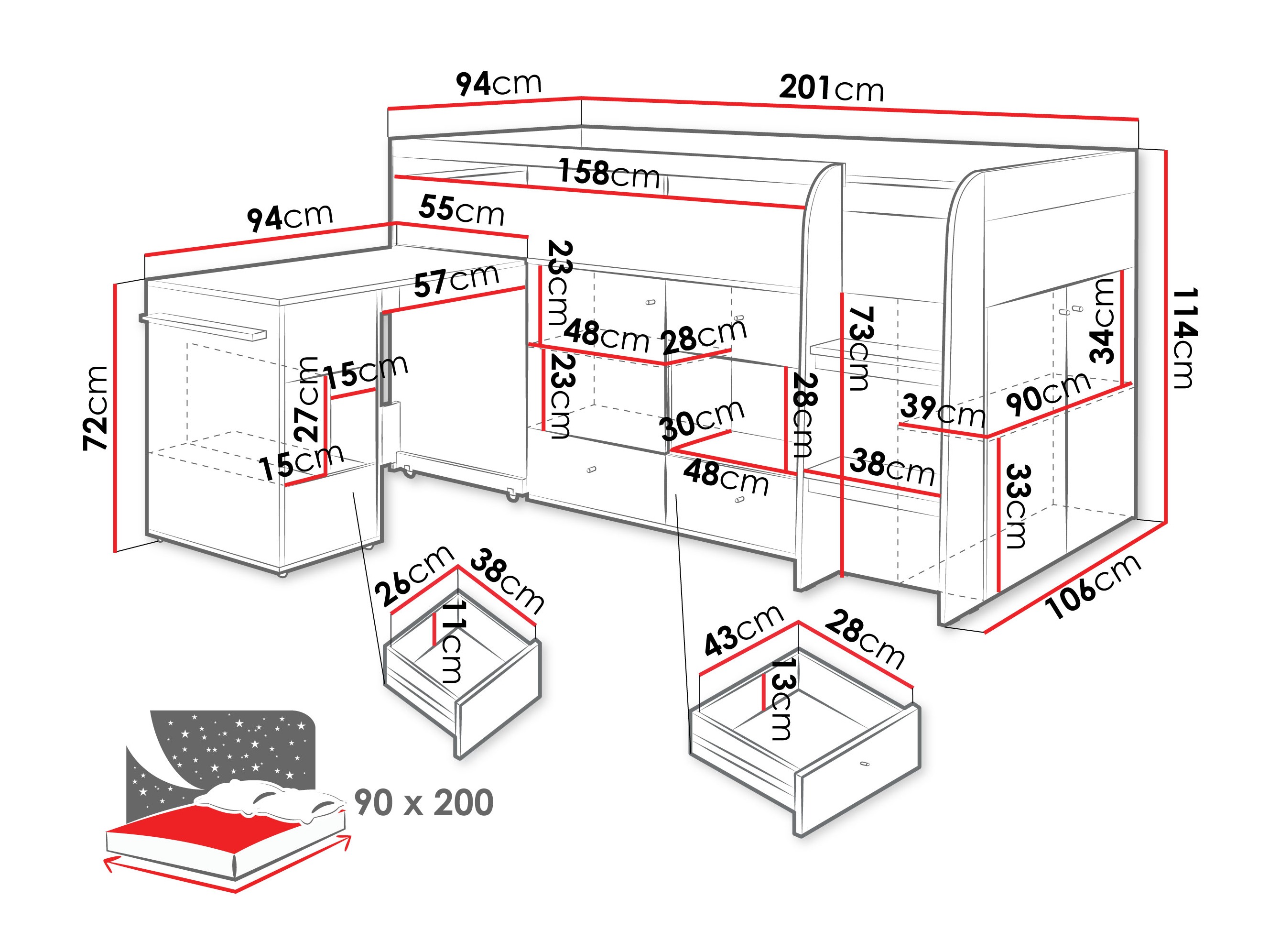 Loft bed Ciravie 107