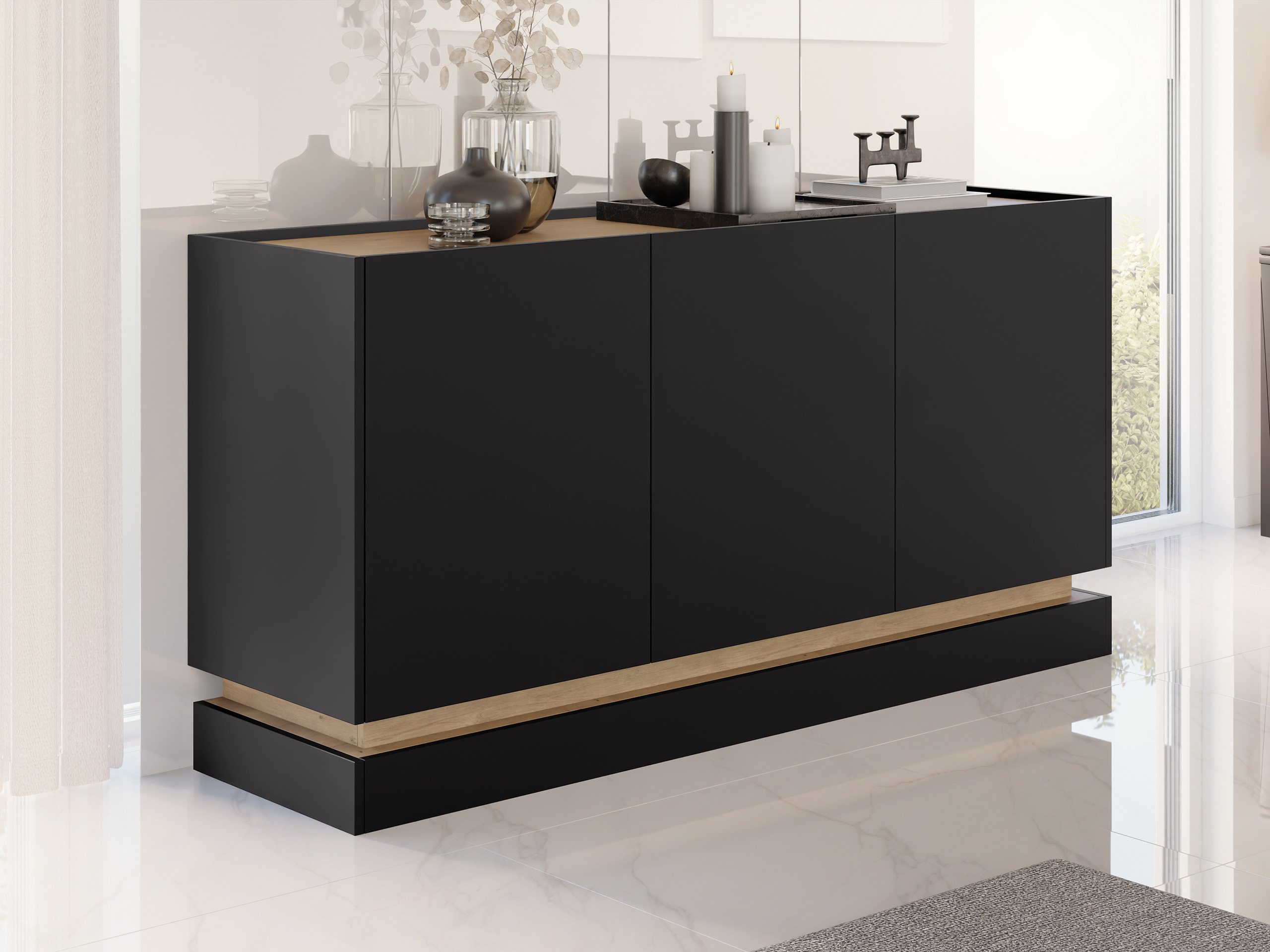 Sideboard Comfivo Tilia I (Black + Oak)