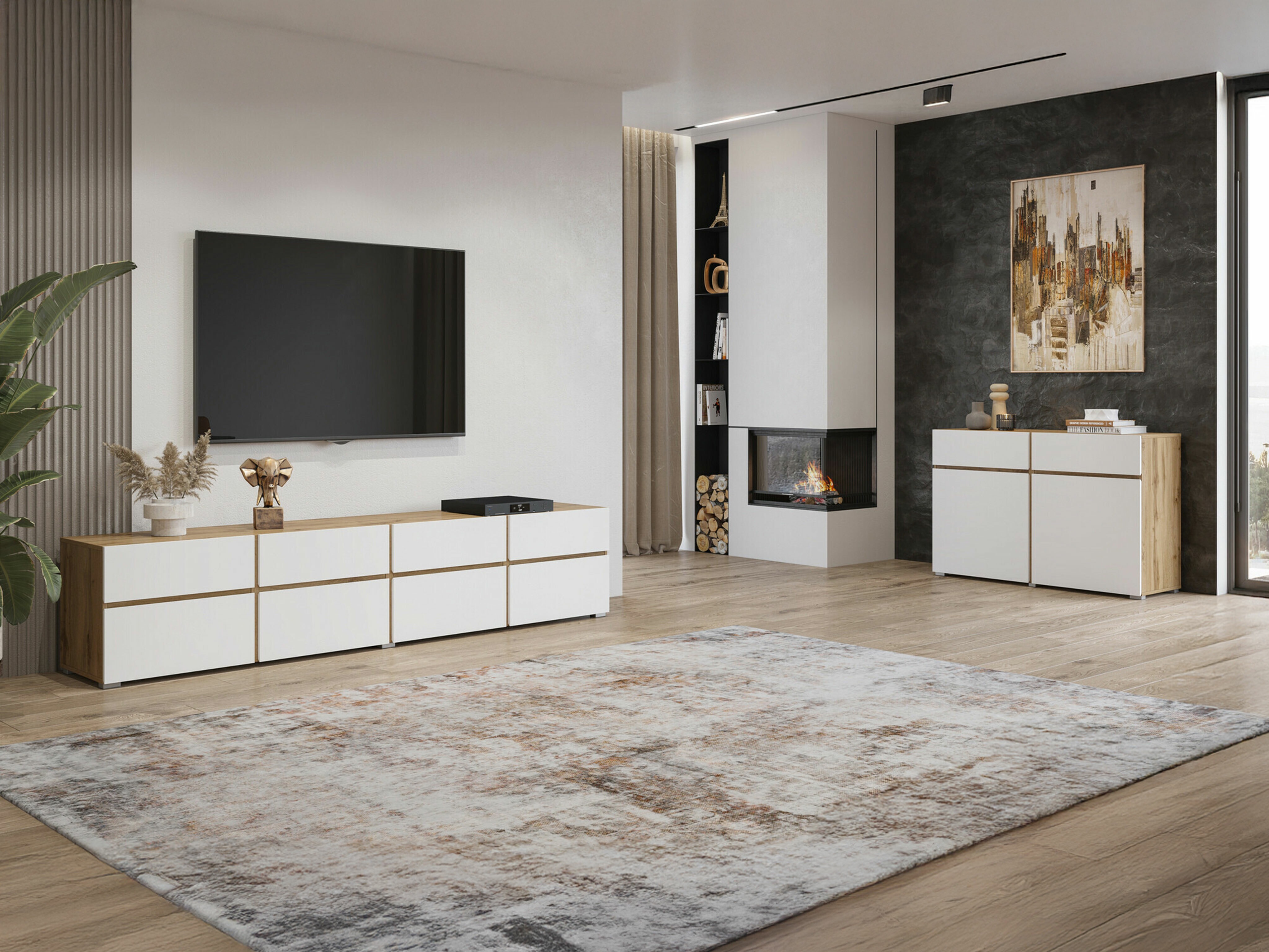 Chest of drawers Alfere 104 (Wotan Oak + White)