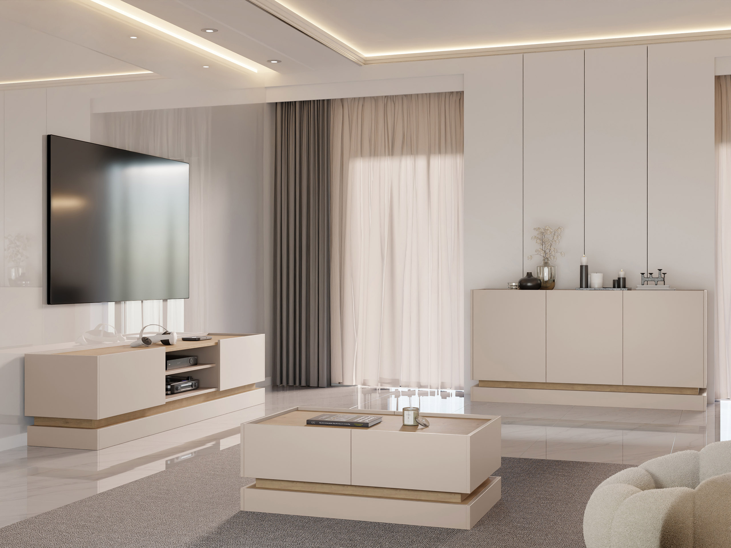 Living room set Comfivo Tilia (Cashmere + Oak)