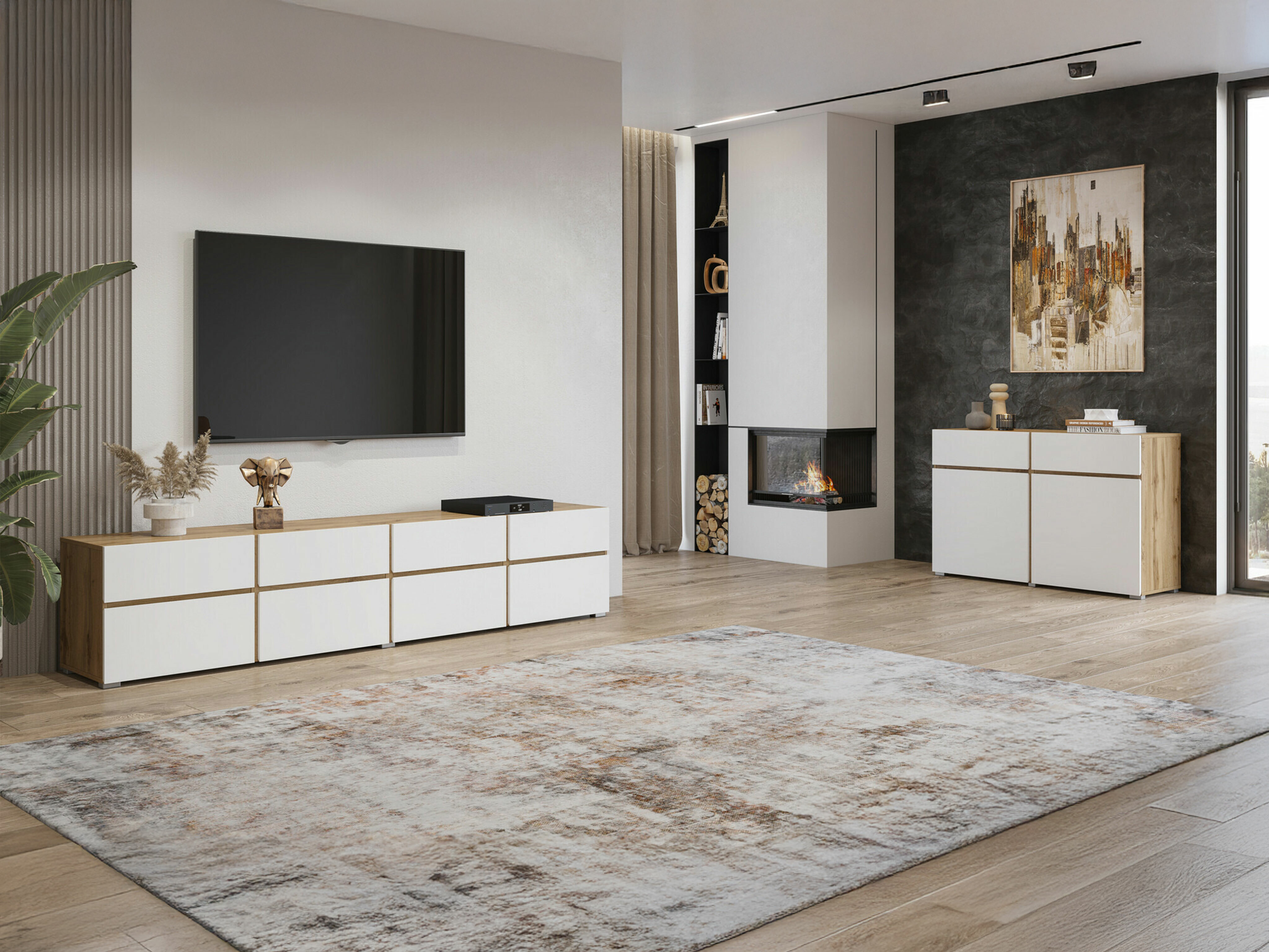 TV stand Alfere 101 (Wotak oak + White)