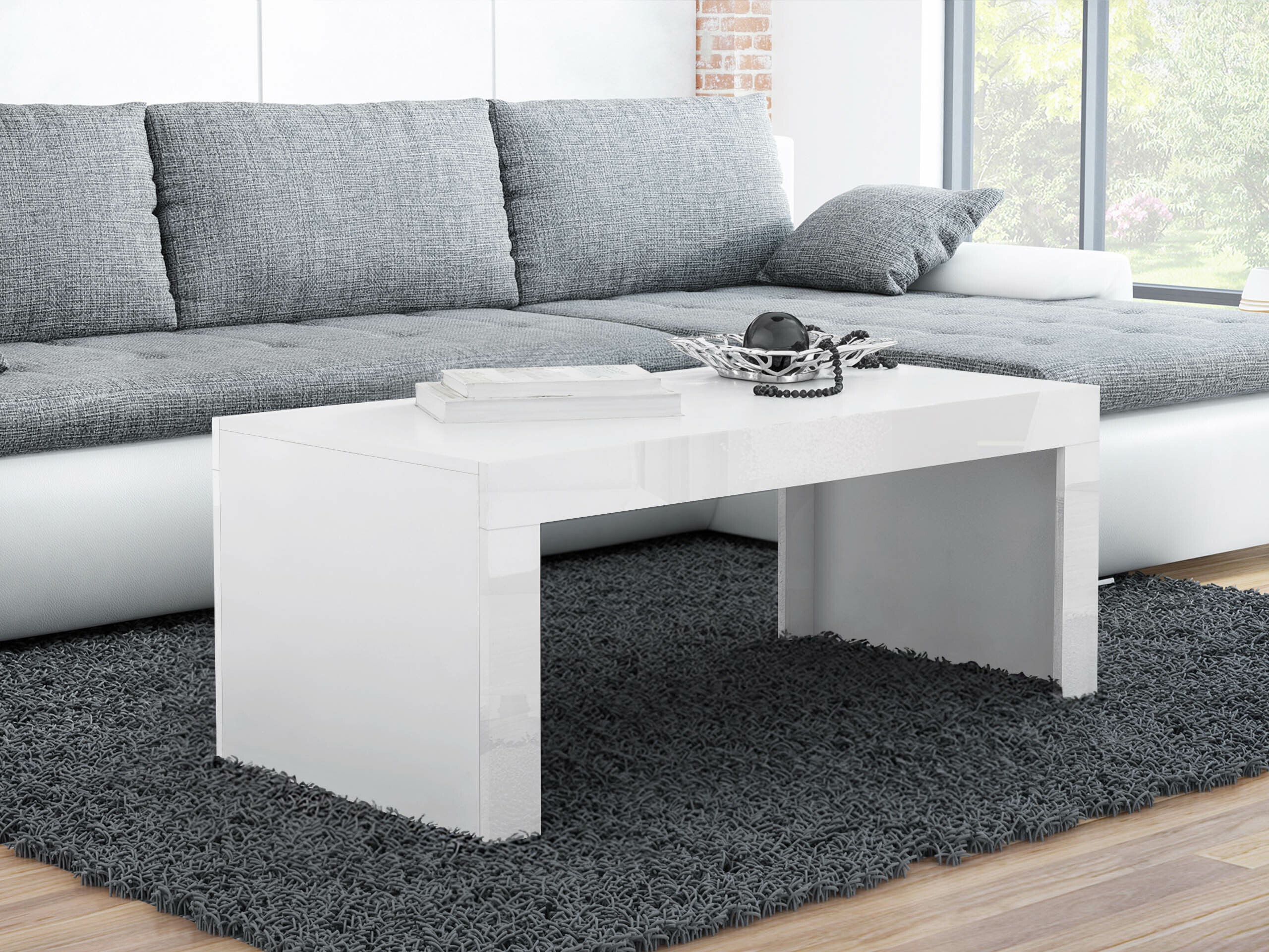 Coffee table Charlotte 107 (White + Glossy white)