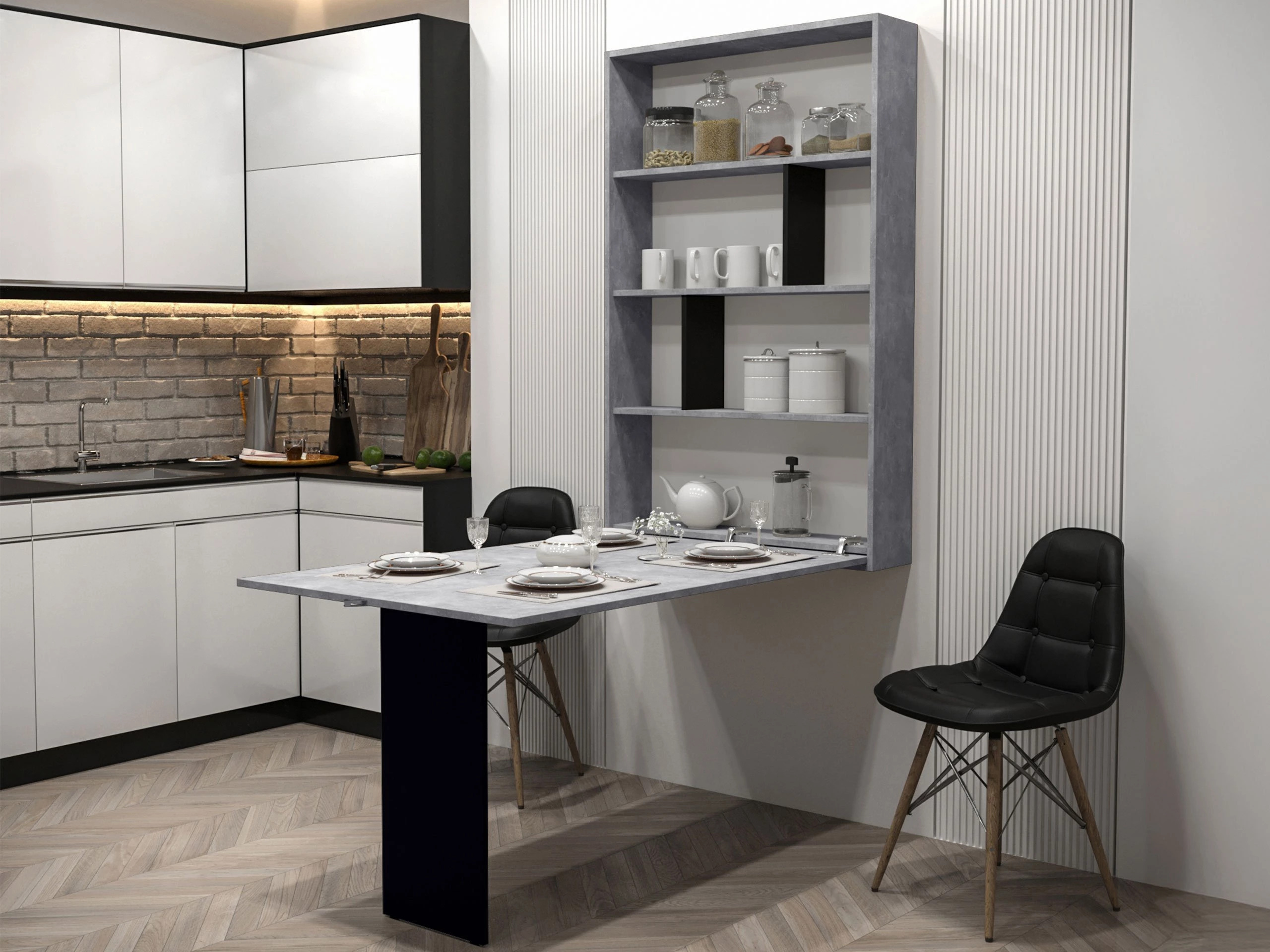 Folding table Pinis III (Black + Concrete)