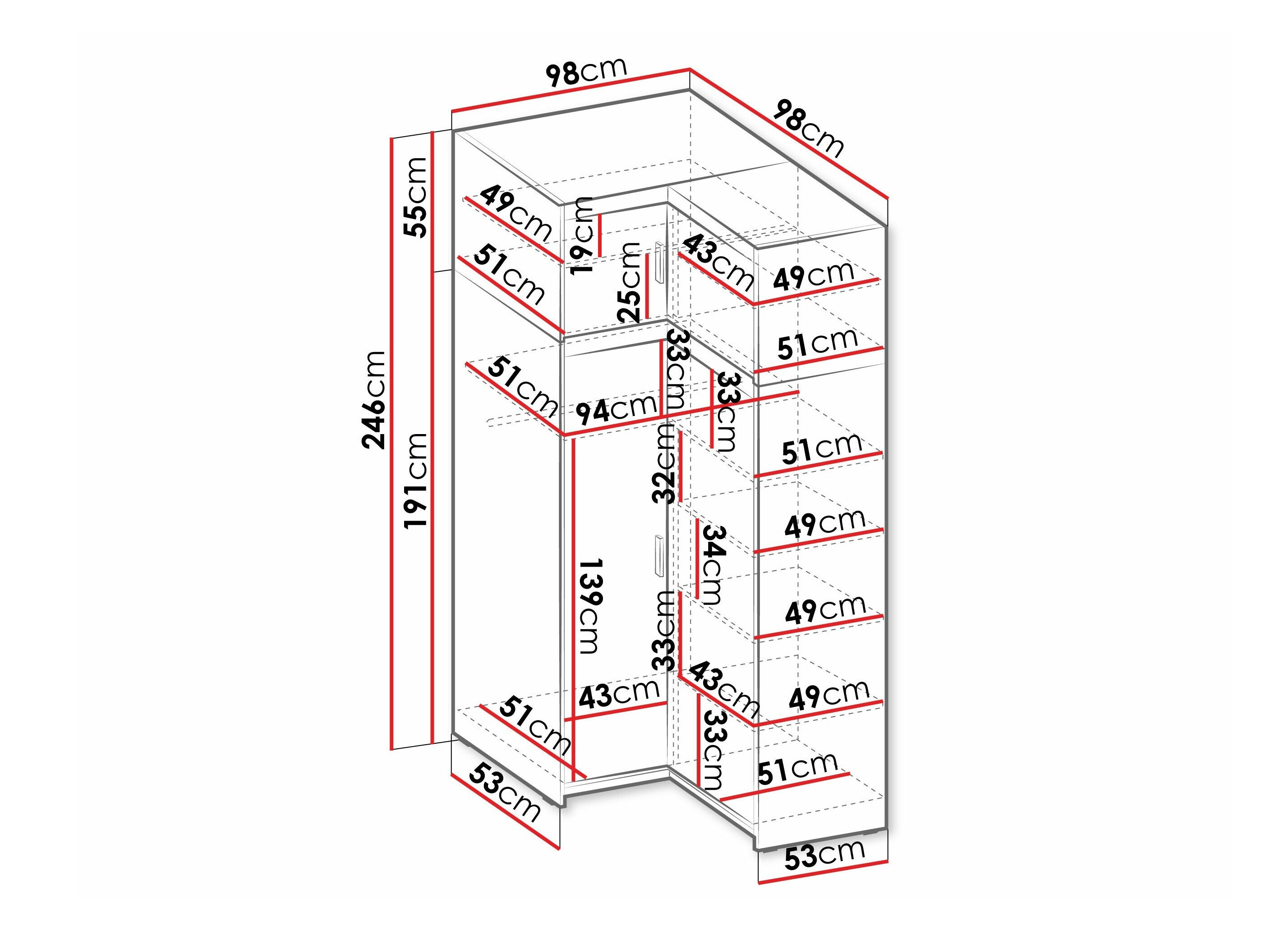 Corner wardrobe Novduni 121 (White)